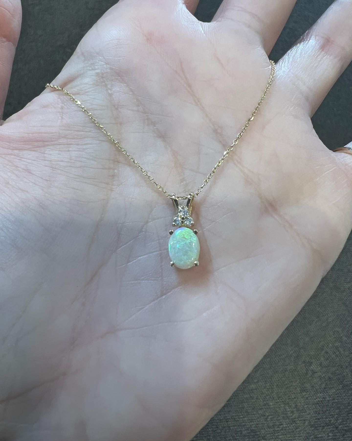 14k Yellow Gold Genuine .48 Cttw Opal & .06 Cttw Diamond Pendant