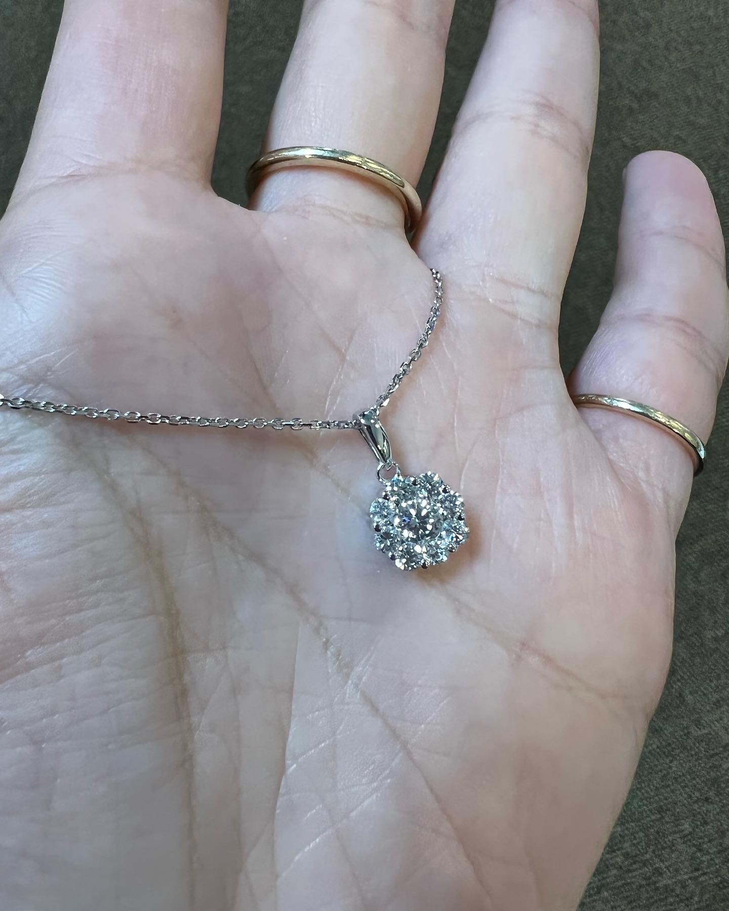 14k White Gold .81 Cttw Genuine Round Brilliant Cut Diamond Cluster Pendant - Image 4