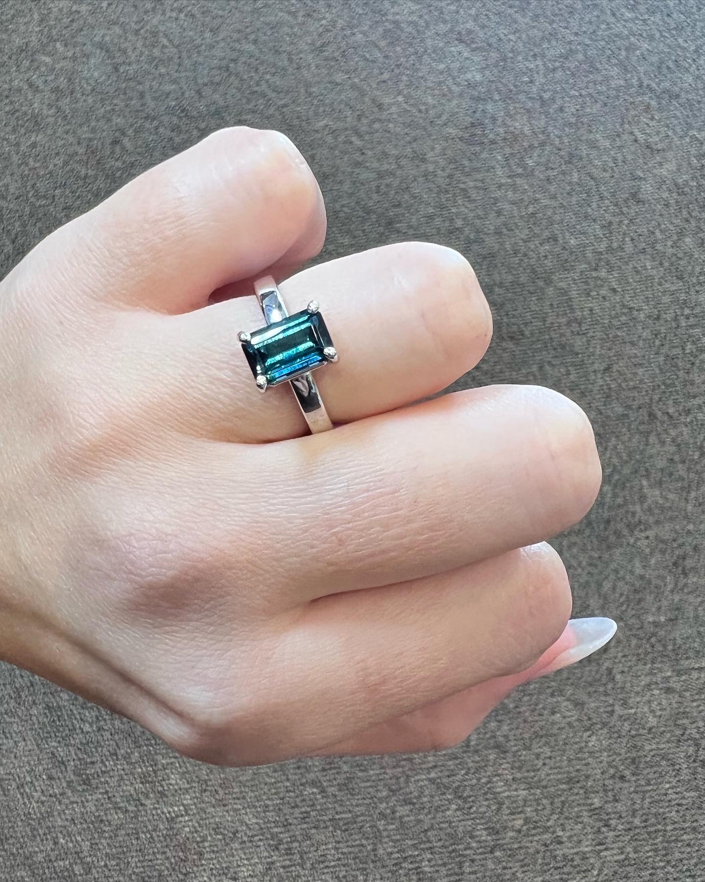 14k White Gold Genuine Emerald Cut 2.02 Cttw Blue Green Tourmaline Ring - Image 16