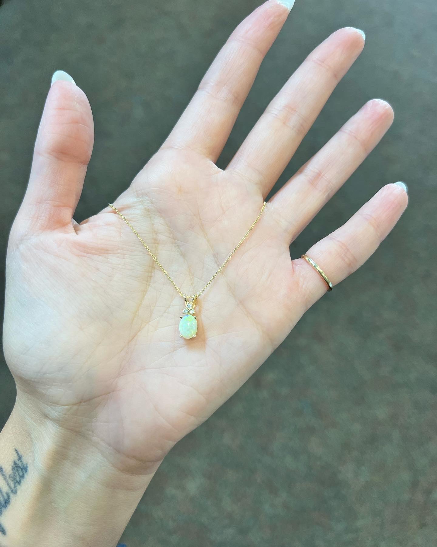 14k Yellow Gold Genuine .48 Cttw Opal & .06 Cttw Diamond Pendant - Image 5