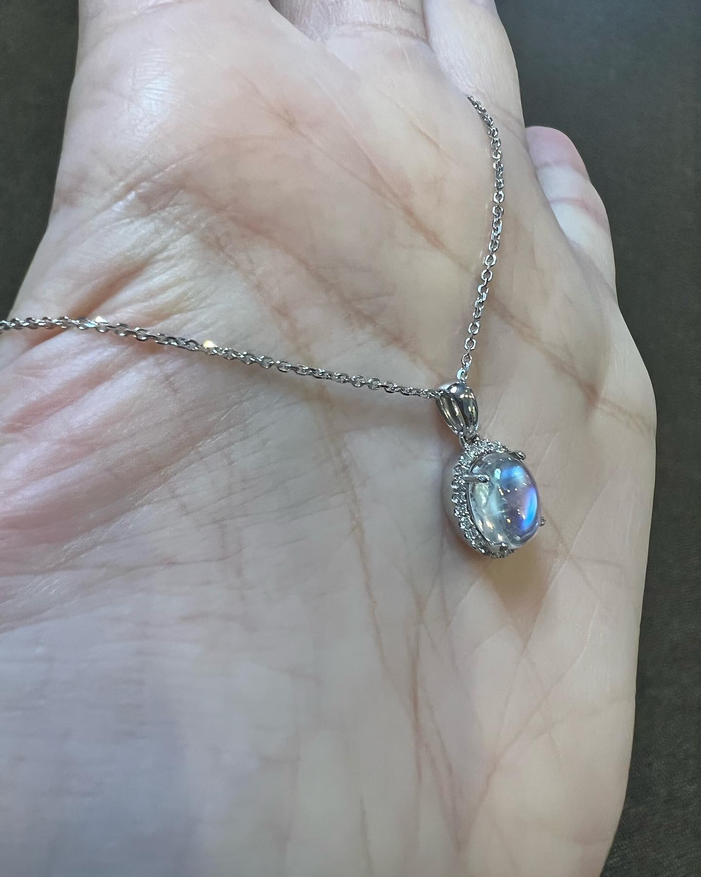 14k White Gold Genuine 1.96 Cttw Moonstone & Diamond Halo Pendant - Image 22