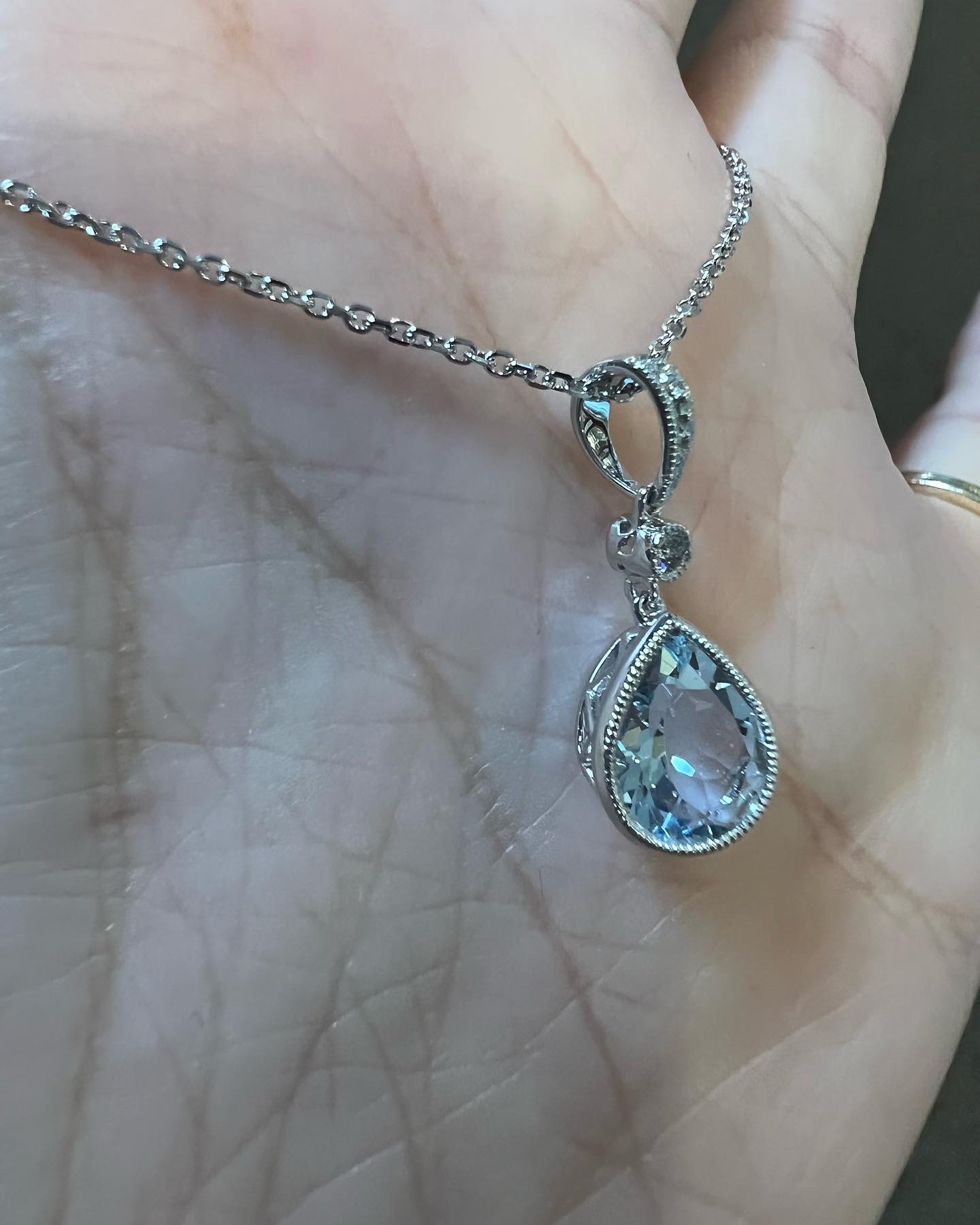 14k White Gold Genuine 1.23 Cttw Aquamarine Pendant - Image 5