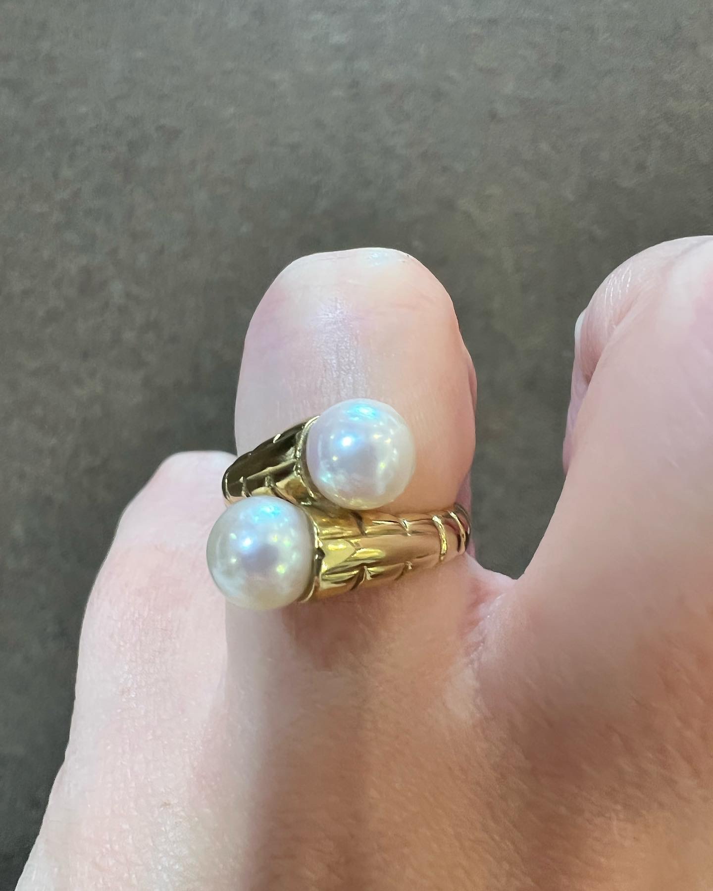 18k Yellow Gold 7 MM Cultured Saltwater Pearl Bypass Ring - Image 14