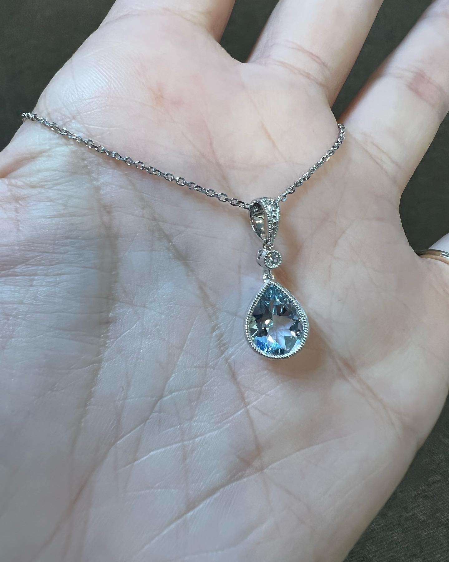 14k White Gold Genuine 1.23 Cttw Aquamarine Pendant - Image 4