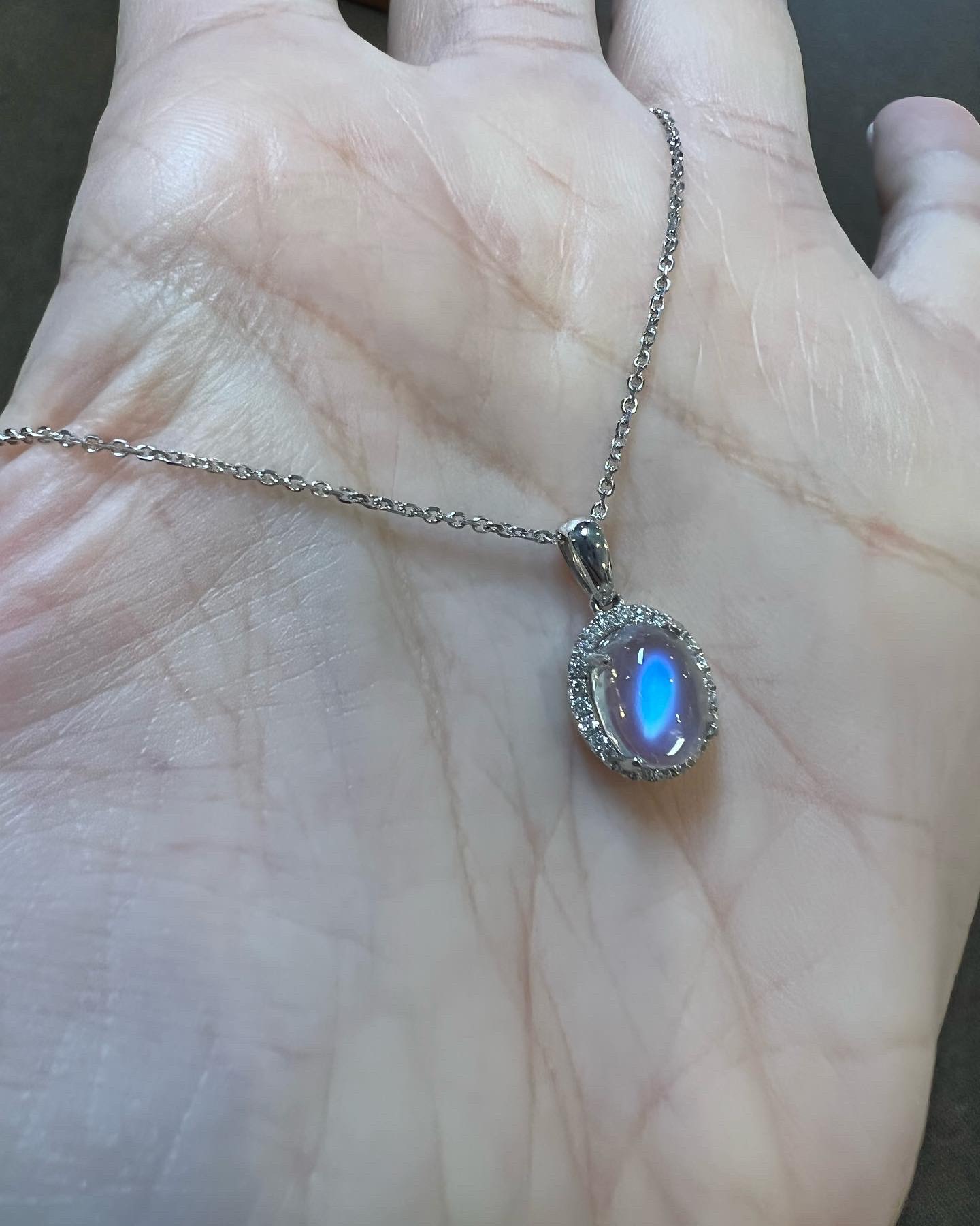 14k White Gold Genuine 1.96 Cttw Moonstone & Diamond Halo Pendant - Image 23