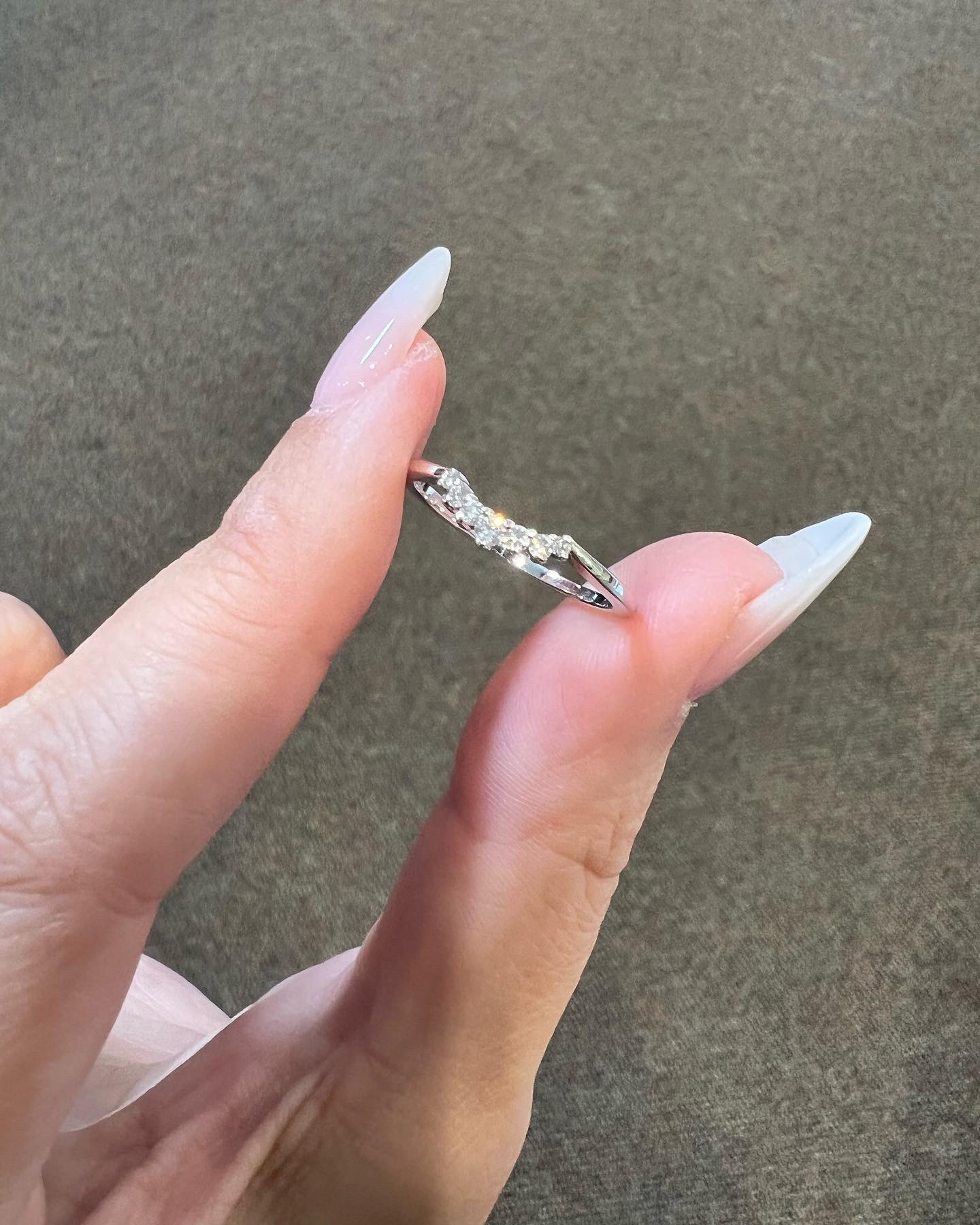 14k White Gold Genuine .14 Cttw Round Brilliant Cut Diamond Curved Band - Image 2