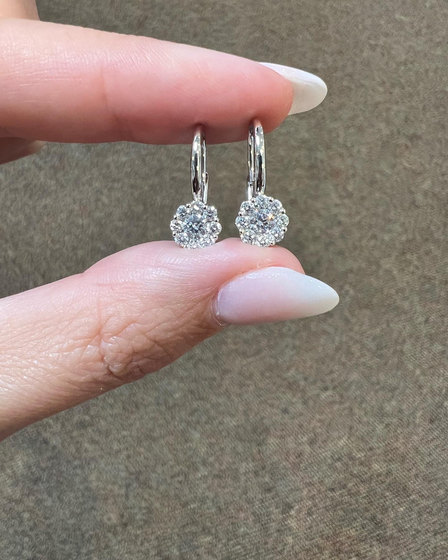 14k White Gold Genuine .70 Cttw Round Brilliant Cut Diamond Cluster Leverback Dangle Earrings - Image 2
