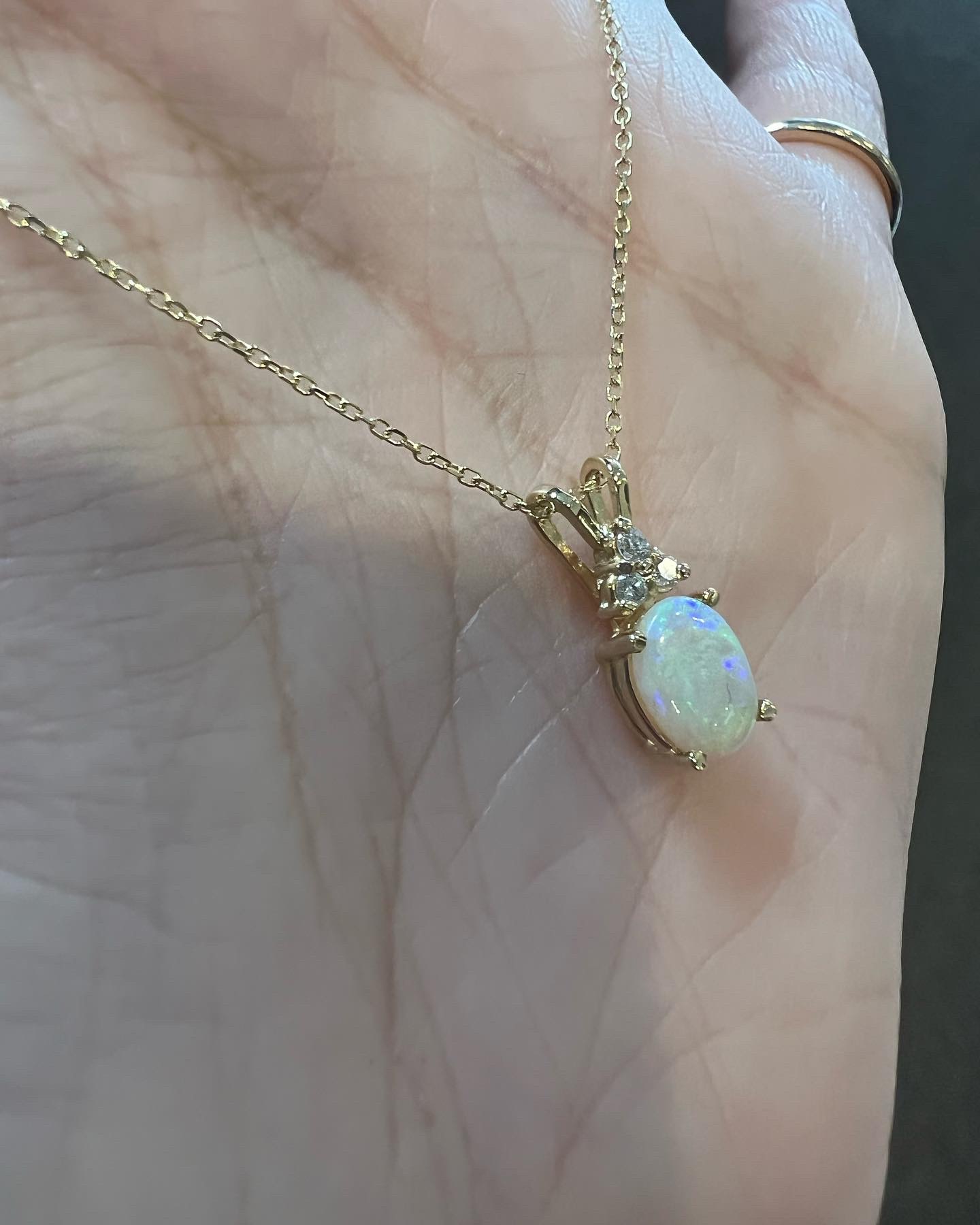 14k Yellow Gold Genuine .48 Cttw Opal & .06 Cttw Diamond Pendant - Image 7