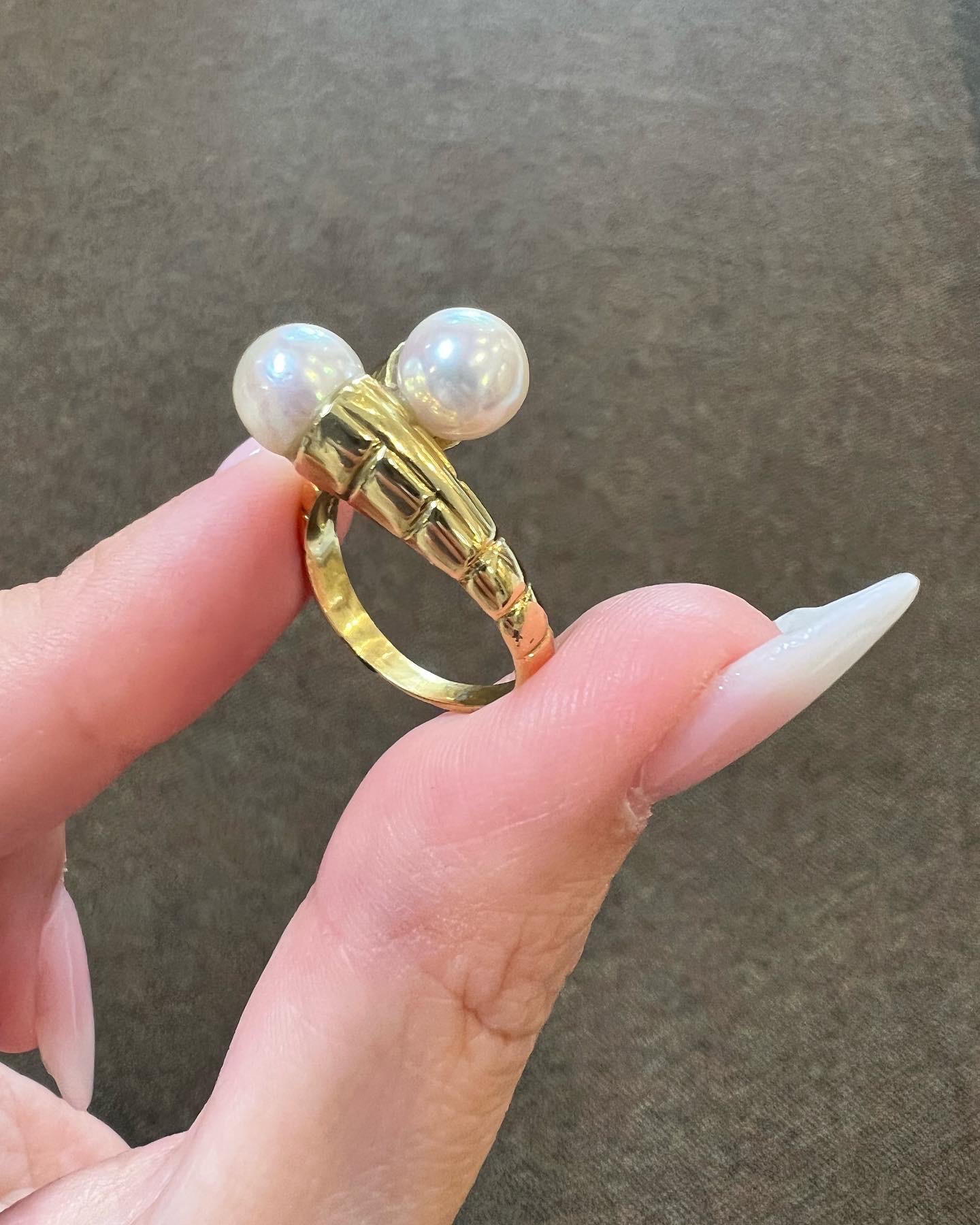 18k Yellow Gold 7 MM Cultured Saltwater Pearl Bypass Ring - Image 8