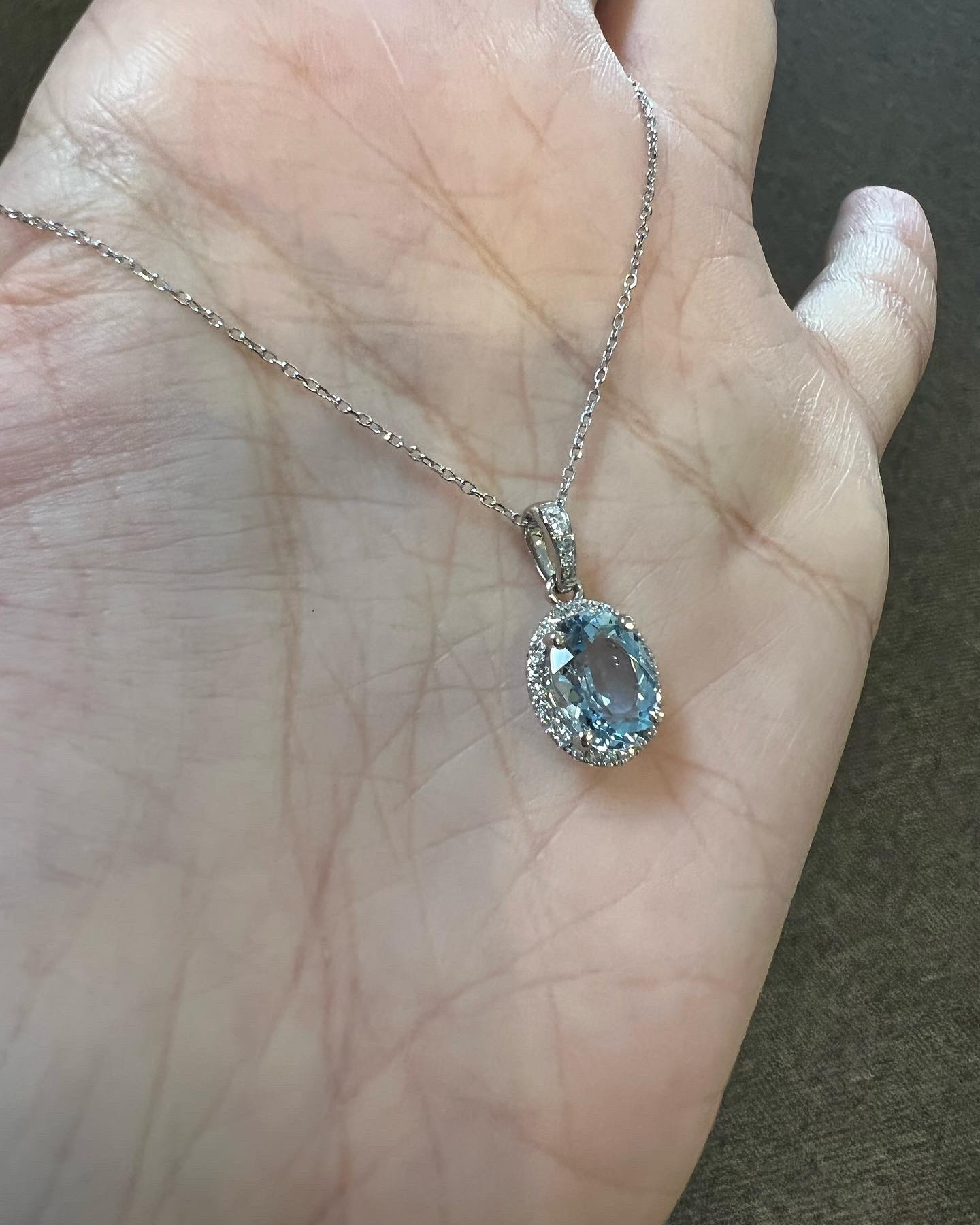 14k White Gold Genuine 1.57 Cttw Aquamarine & Diamond Halo Pendant - Image 10