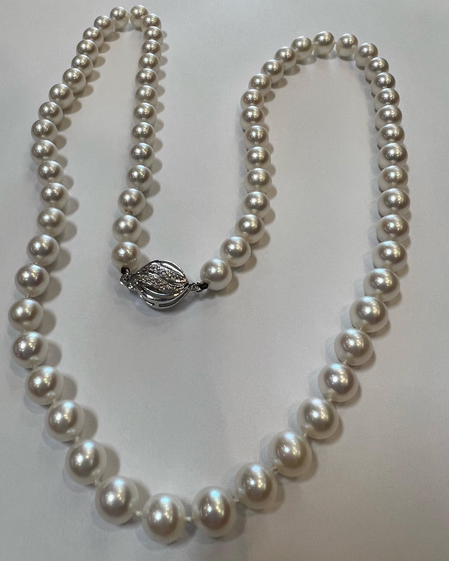 A 24” Strand Of Cultured 7-7.5 MM Saltwater Pearls With Diamond Clasp - Image 10
