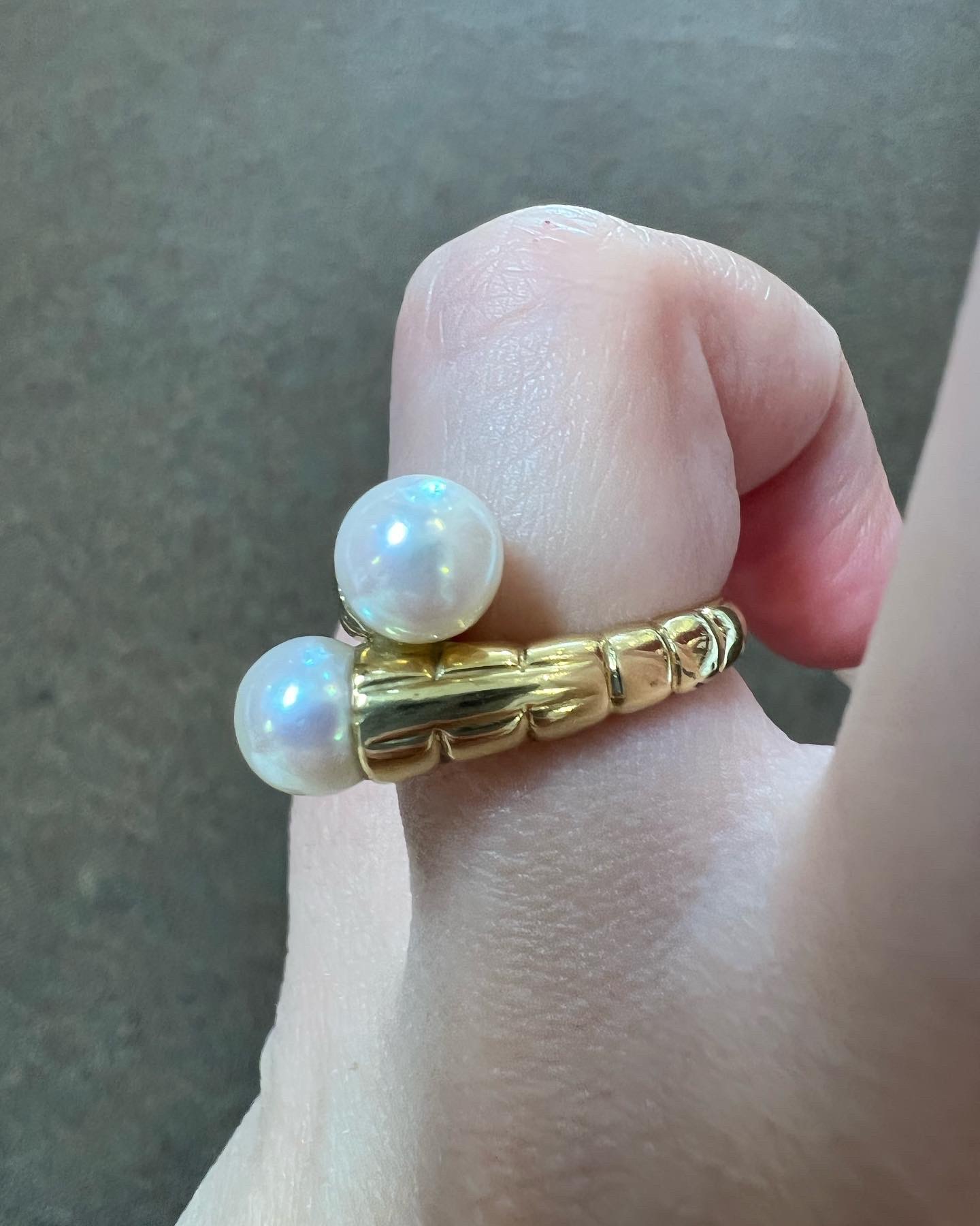 18k Yellow Gold 7 MM Cultured Saltwater Pearl Bypass Ring - Image 13