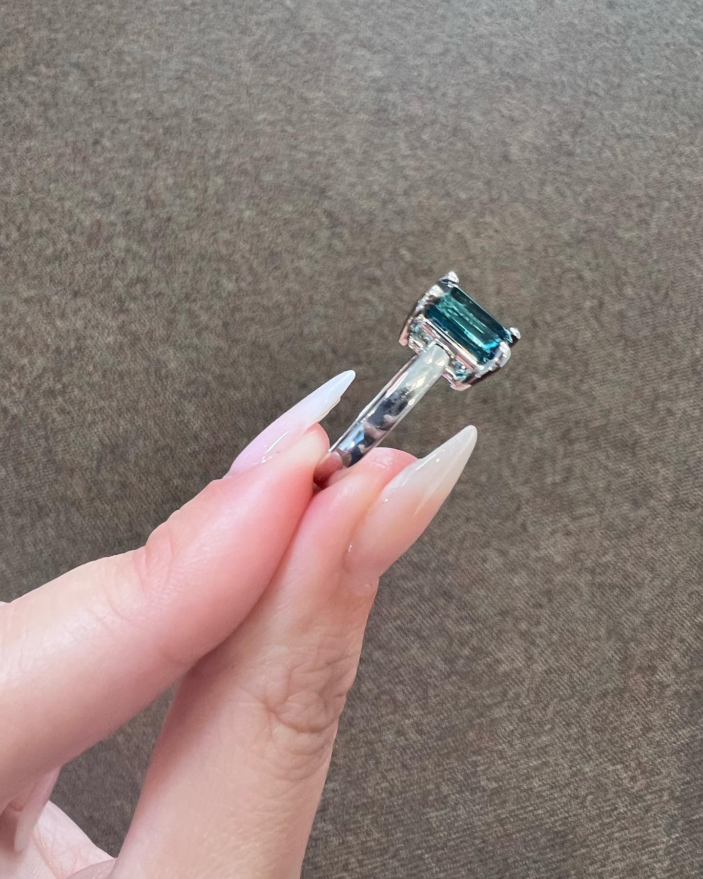 14k White Gold Genuine Emerald Cut 2.02 Cttw Blue Green Tourmaline Ring - Image 13