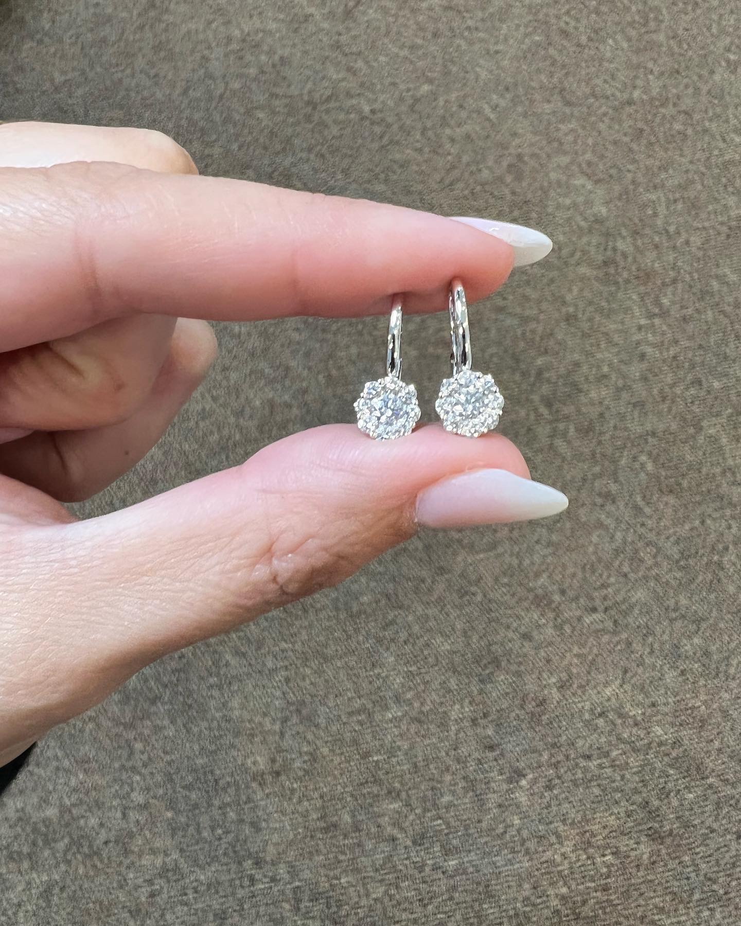 14k White Gold Genuine .70 Cttw Round Brilliant Cut Diamond Cluster Leverback Dangle Earrings - Image 6