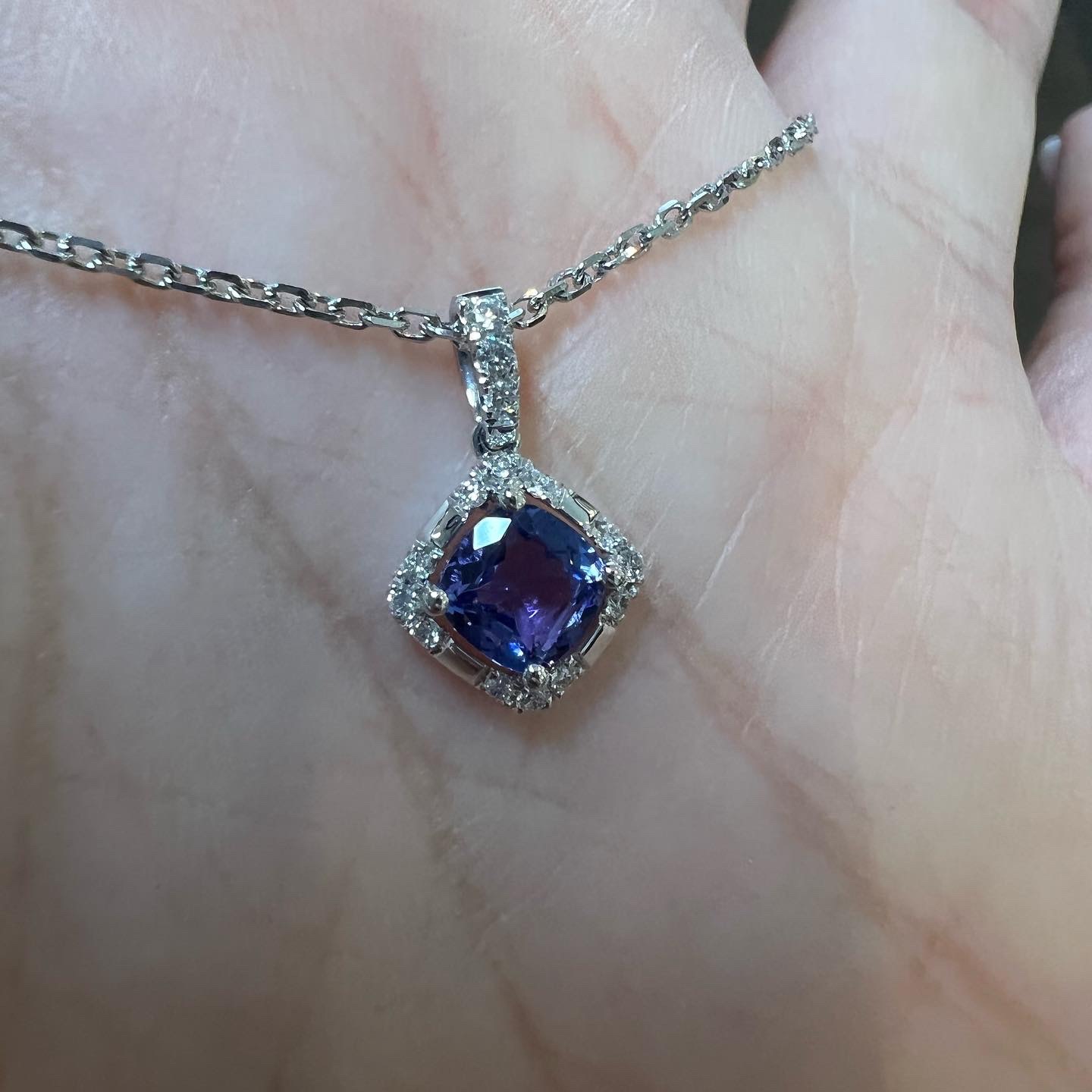 14k White Gold Genuine .60 Cttw Tanzanite & .18 Cttw Diamond Cluster Pendant - Image 3