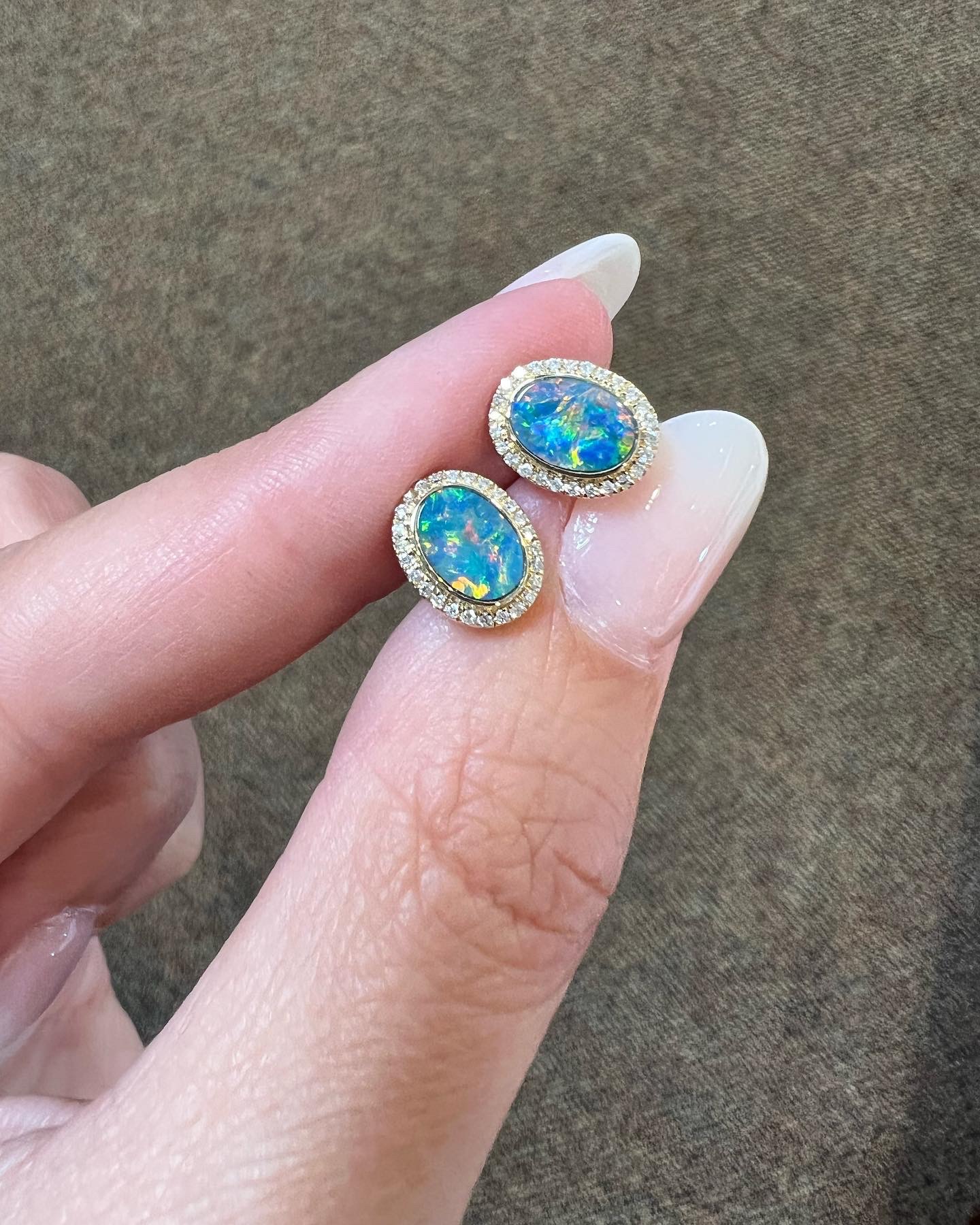 14k Yellow Gold Genuine .94 Cttw Opal Doublet & Diamond Halo Stud Earrings - Image 10