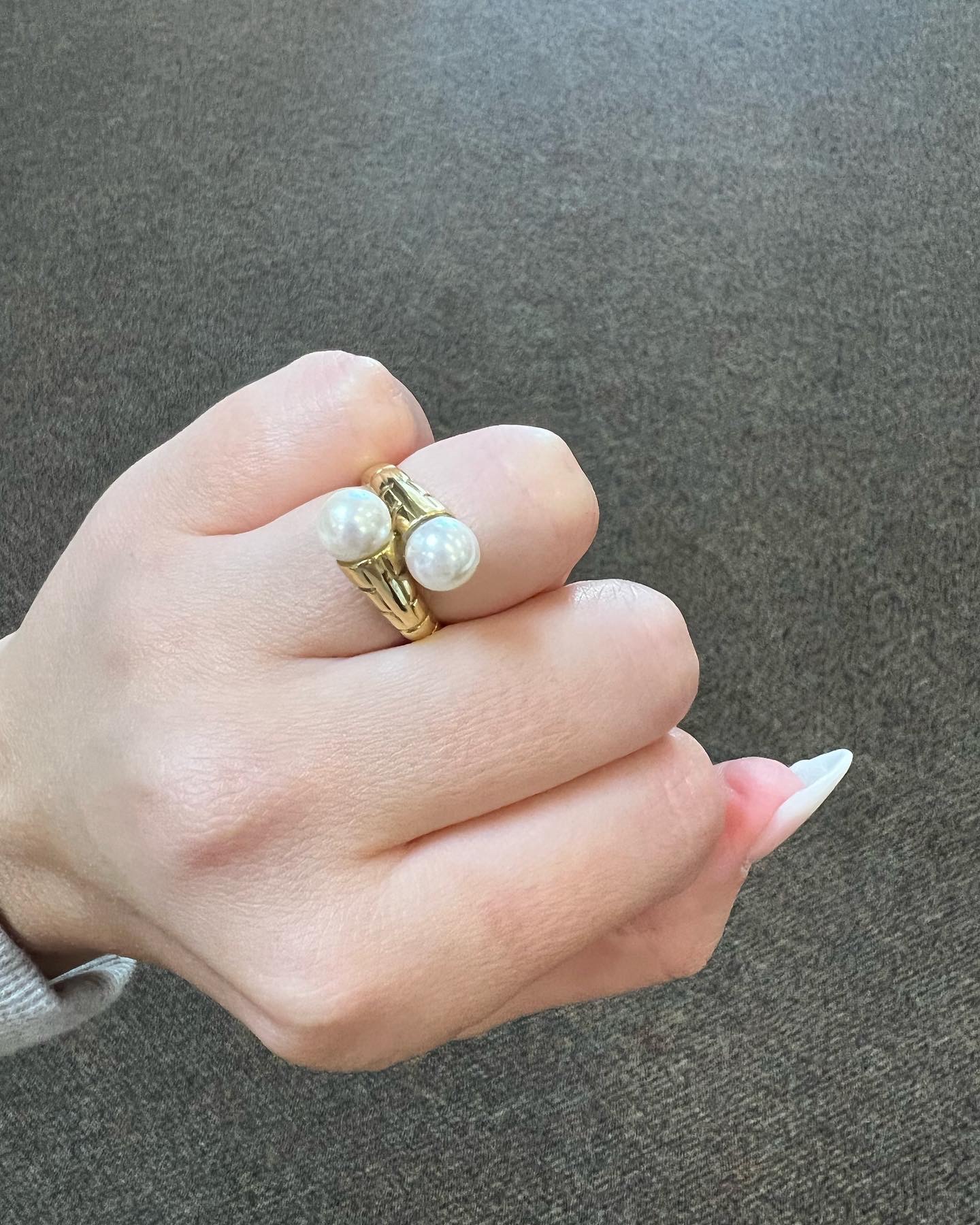 18k Yellow Gold 7 MM Cultured Saltwater Pearl Bypass Ring - Image 11