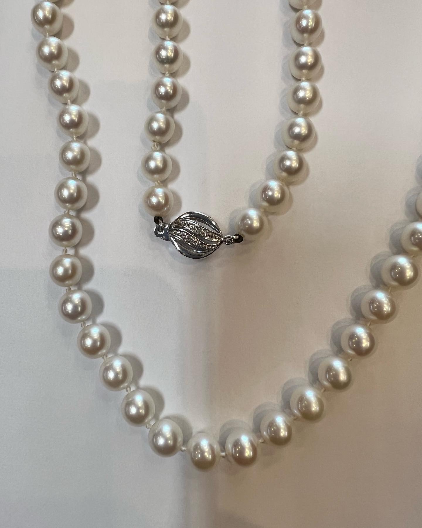 A 24” Strand Of Cultured 7-7.5 MM Saltwater Pearls With Diamond Clasp - Image 9