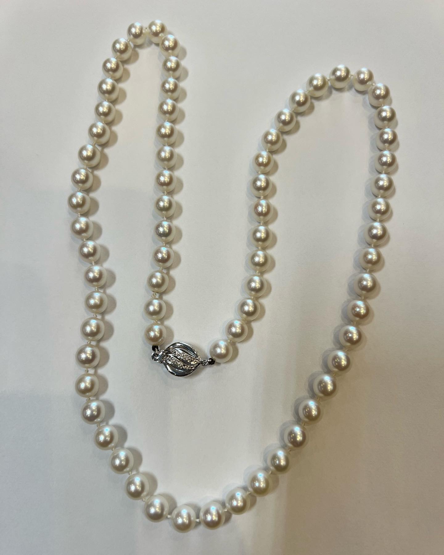 A 24” Strand Of Cultured 7-7.5 MM Saltwater Pearls With Diamond Clasp - Image 8