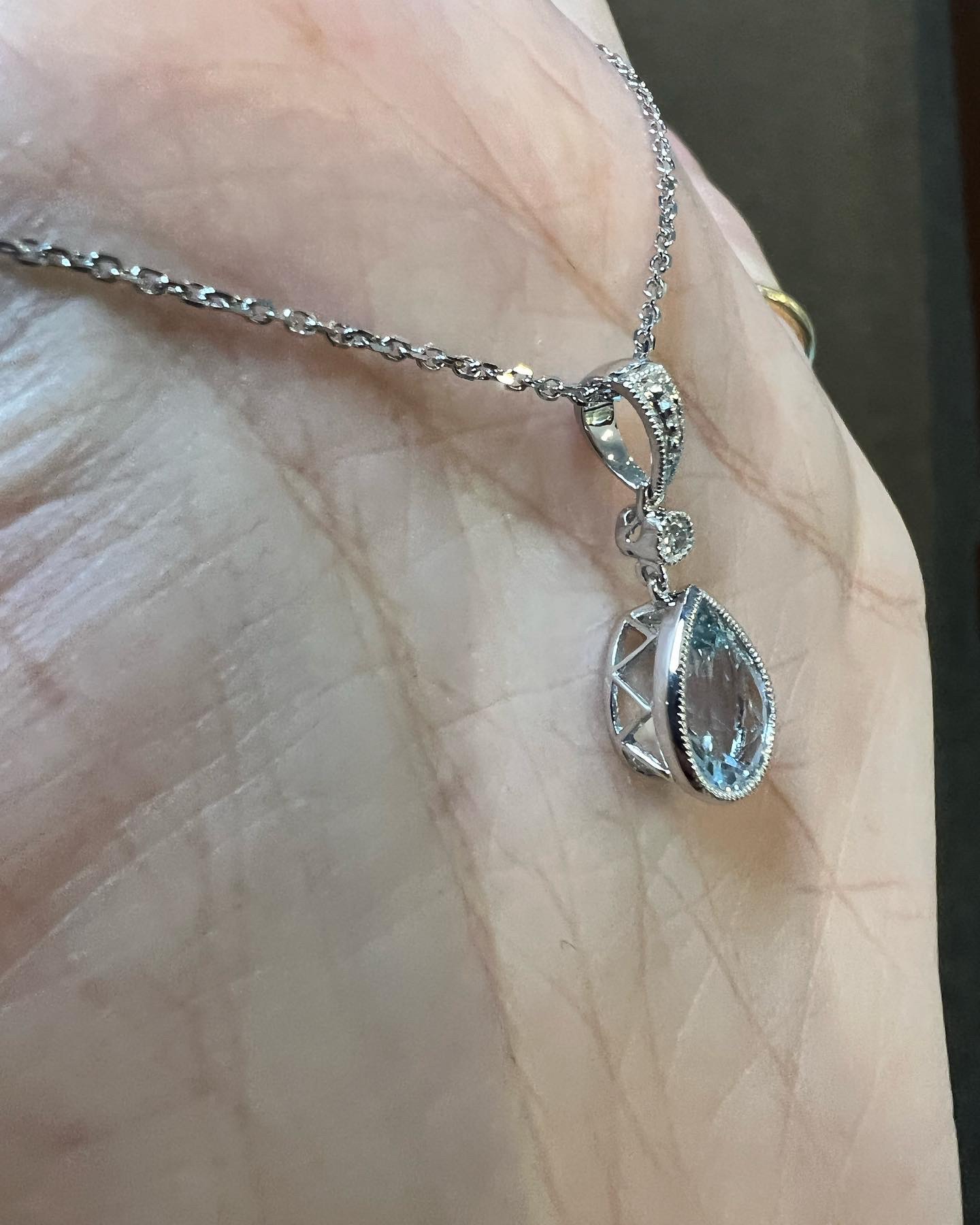 14k White Gold Genuine 1.23 Cttw Aquamarine Pendant - Image 10