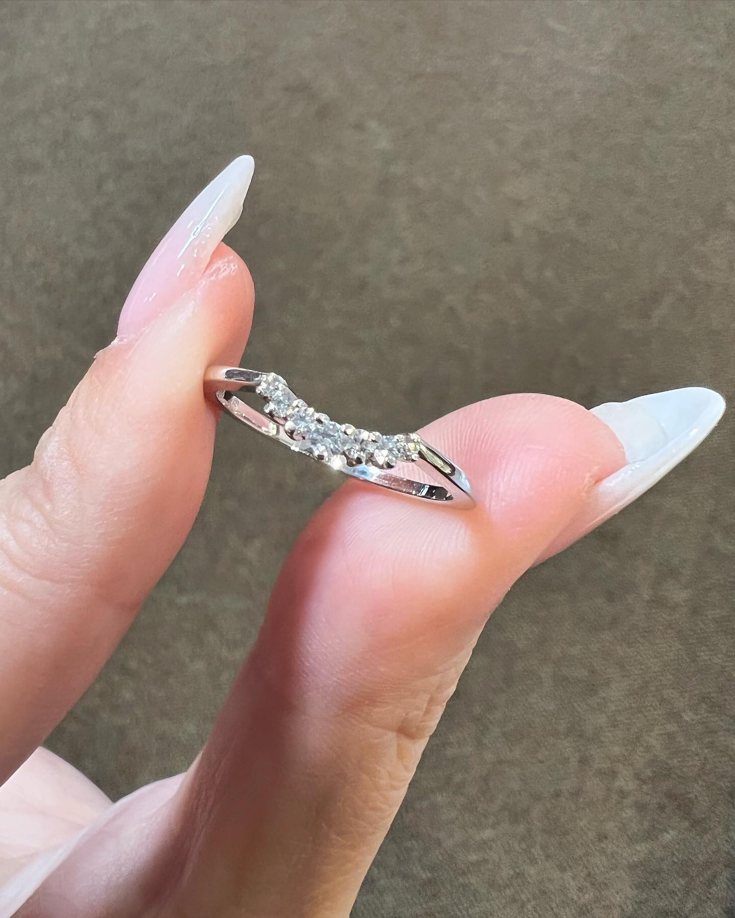 14k White Gold Genuine .14 Cttw Round Brilliant Cut Diamond Curved Band