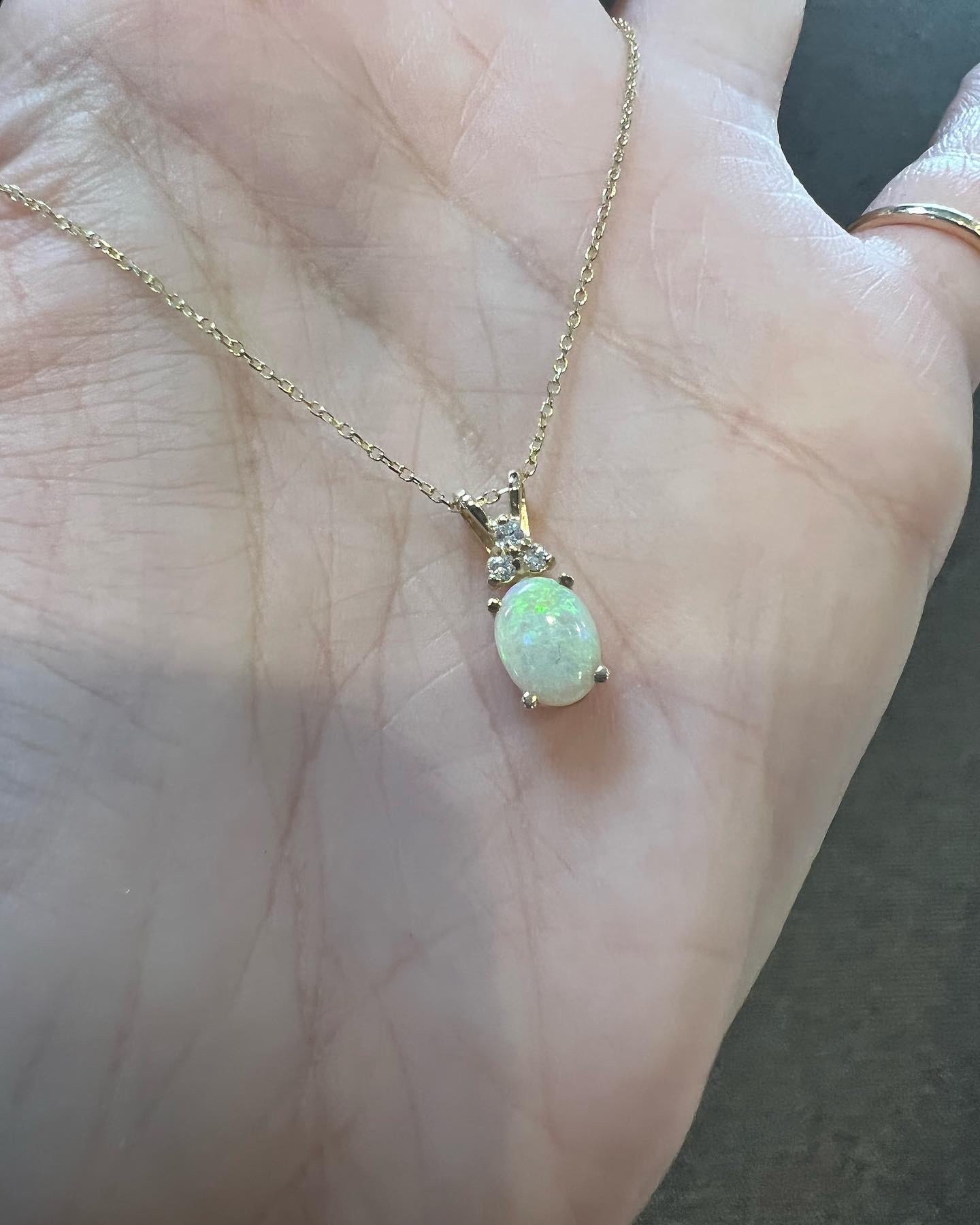 14k Yellow Gold Genuine .48 Cttw Opal & .06 Cttw Diamond Pendant - Image 3