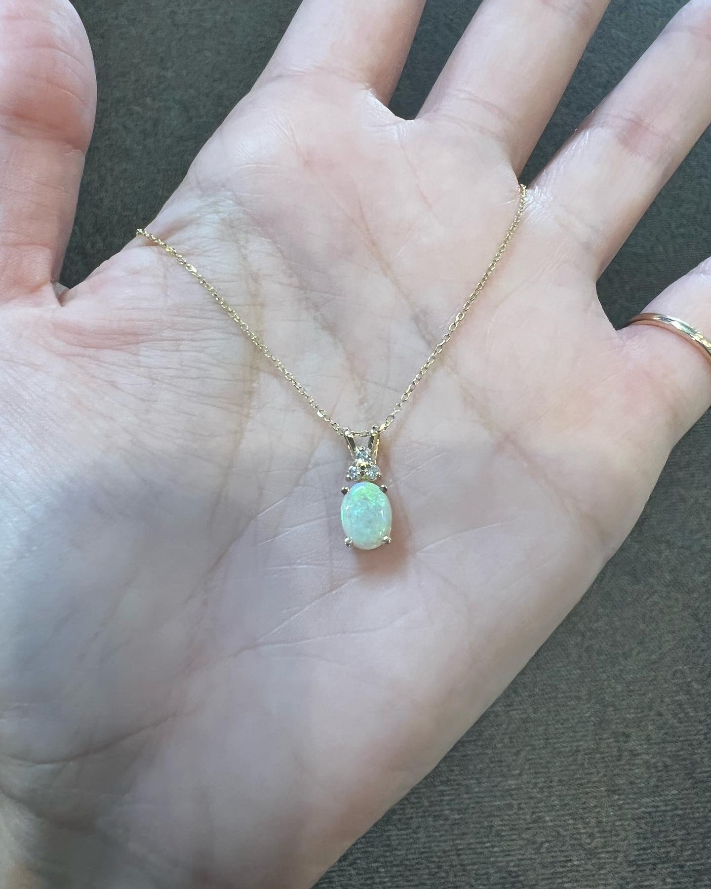 14k Yellow Gold Genuine .48 Cttw Opal & .06 Cttw Diamond Pendant - Image 2