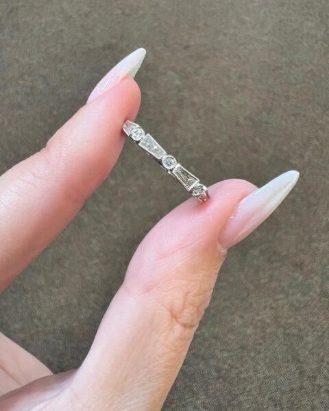 14k White Gold Genuine .34 Cttw Tapered Diamond Baguette & Round Brilliant Cut Diamond Bezel Band