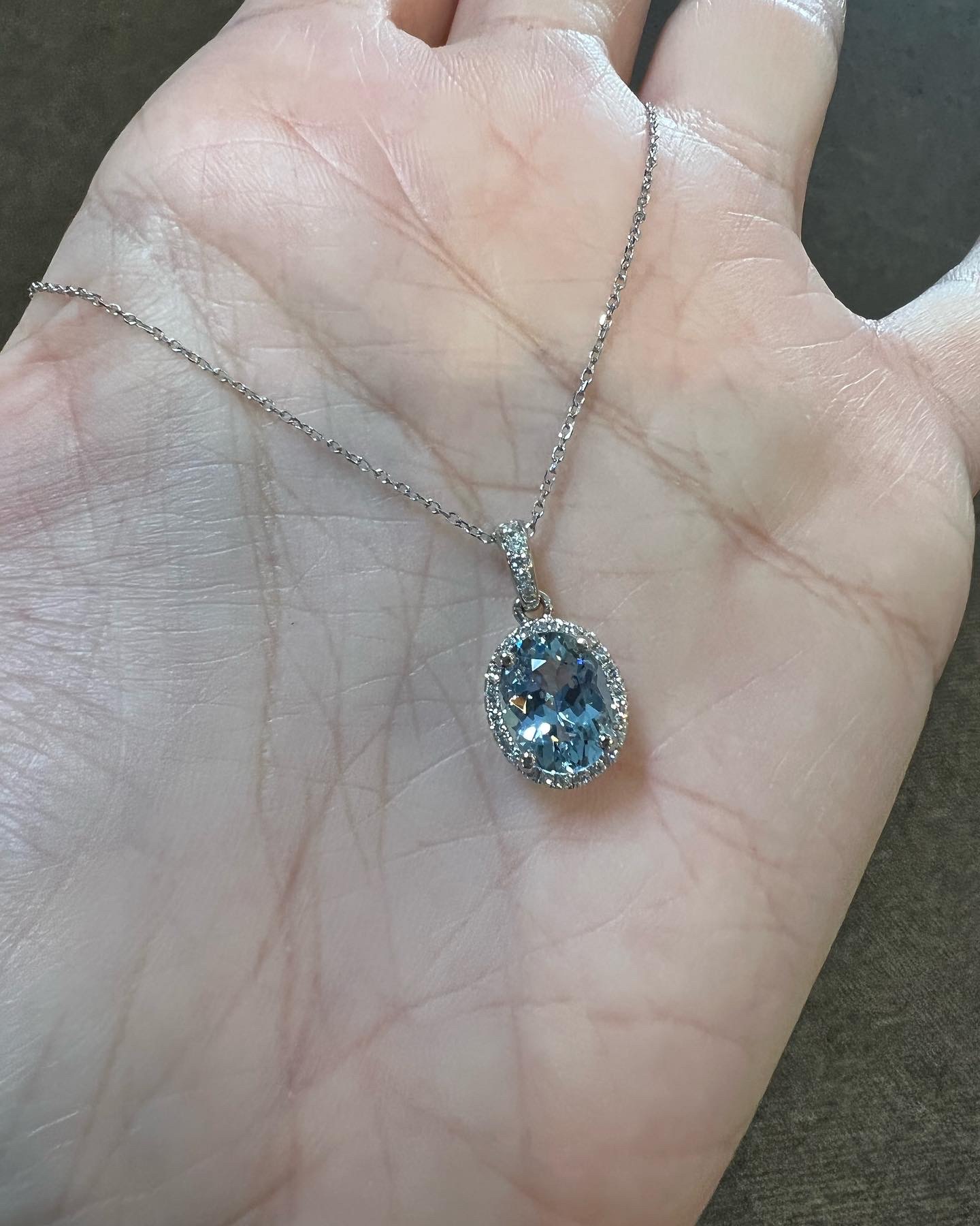 14k White Gold Genuine 1.57 Cttw Aquamarine & Diamond Halo Pendant - Image 11