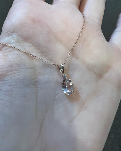 14k Rose Gold Genuine .76 Cttw Morganite & Diamond Basket Set Pendant