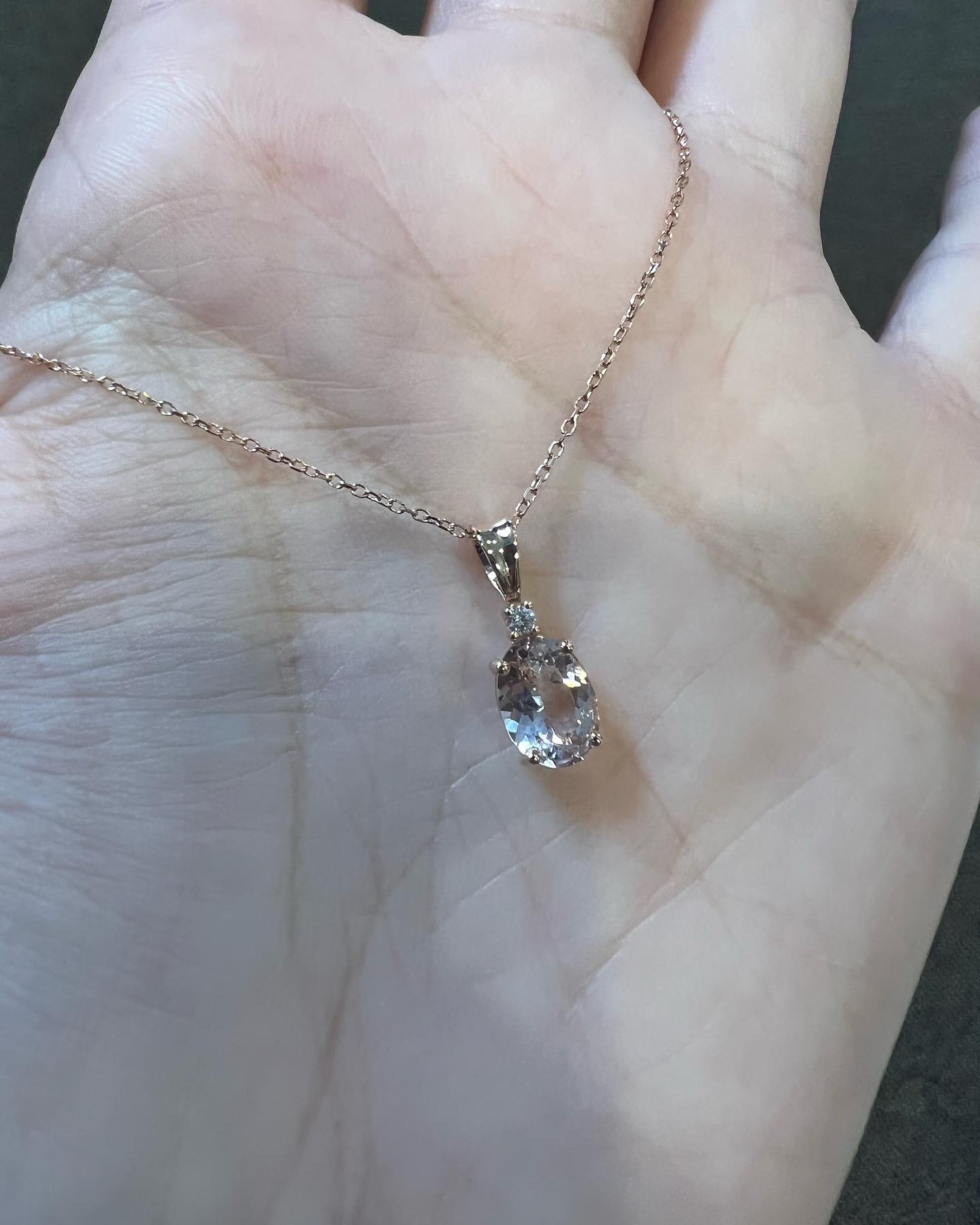 14k Rose Gold Genuine .76 Cttw Morganite & Diamond Basket Set Pendant