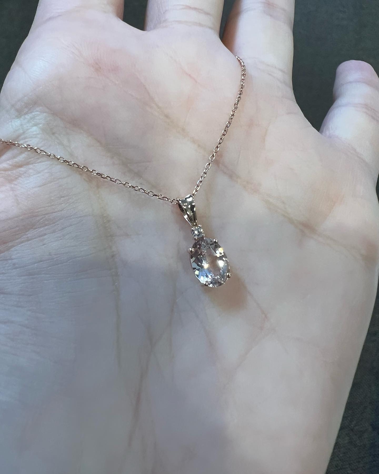 14k Rose Gold Genuine .76 Cttw Morganite & Diamond Basket Set Pendant - Image 2