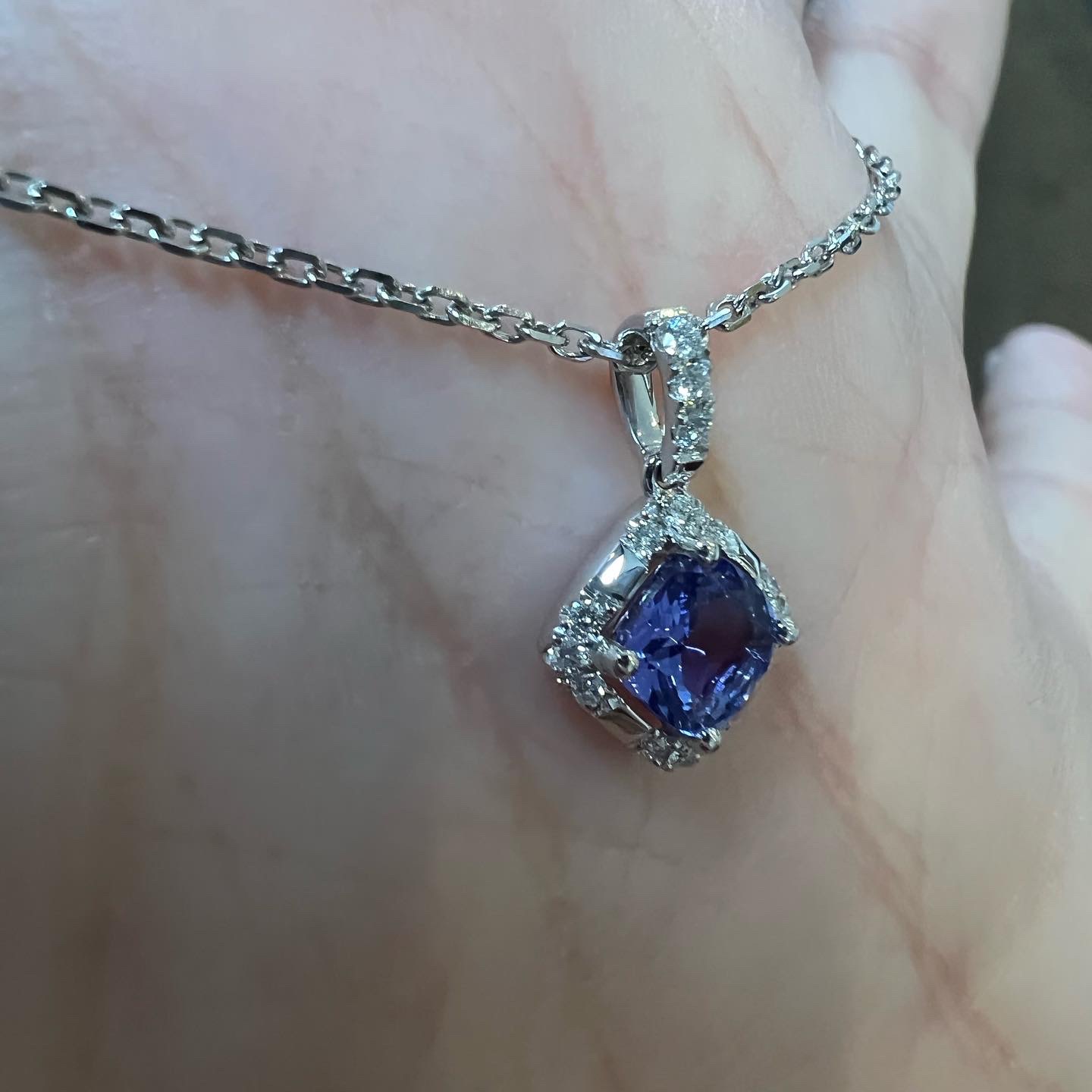 14k White Gold Genuine .60 Cttw Tanzanite & .18 Cttw Diamond Cluster Pendant - Image 2