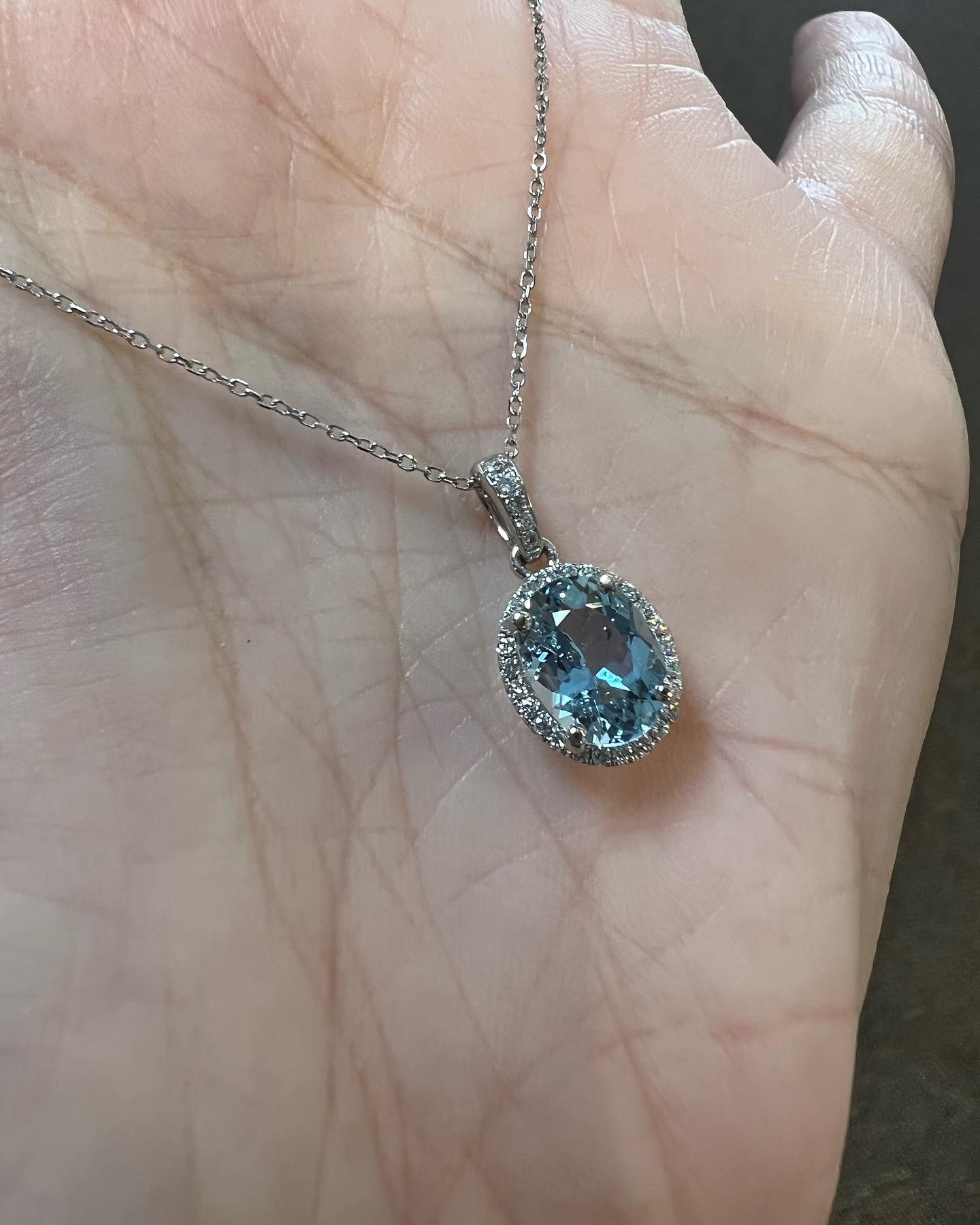 14k White Gold Genuine 1.57 Cttw Aquamarine & Diamond Halo Pendant - Image 9