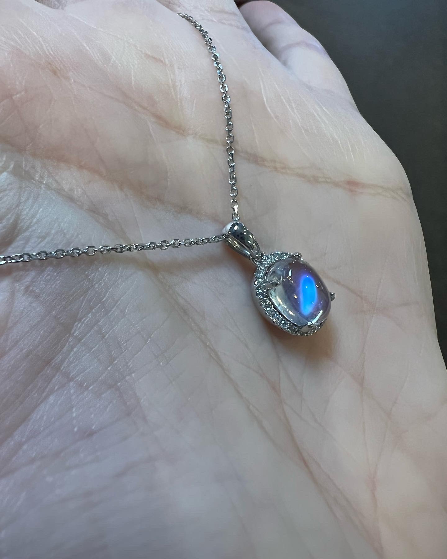 14k White Gold Genuine 1.96 Cttw Moonstone & Diamond Halo Pendant - Image 24