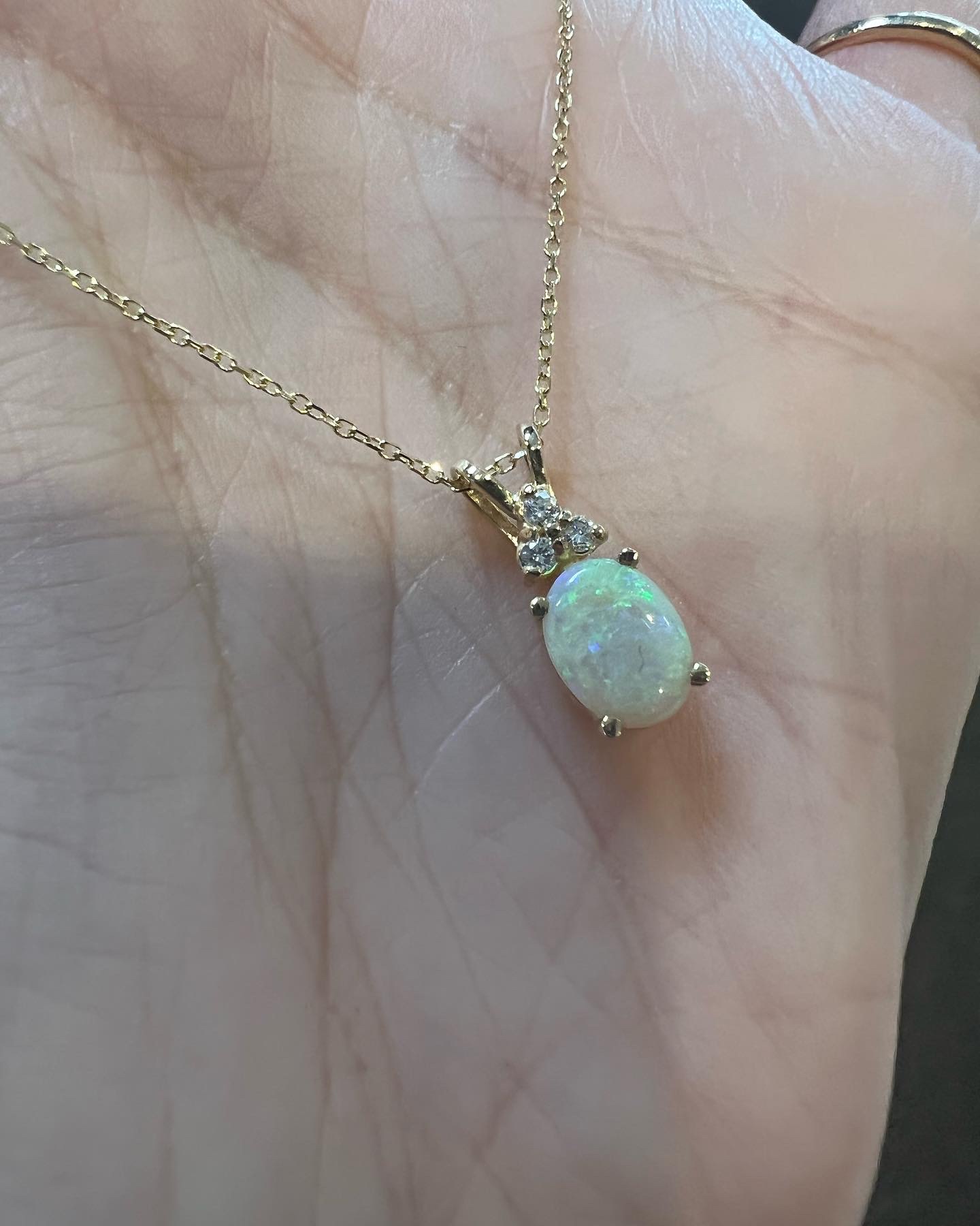 14k Yellow Gold Genuine .48 Cttw Opal & .06 Cttw Diamond Pendant - Image 8