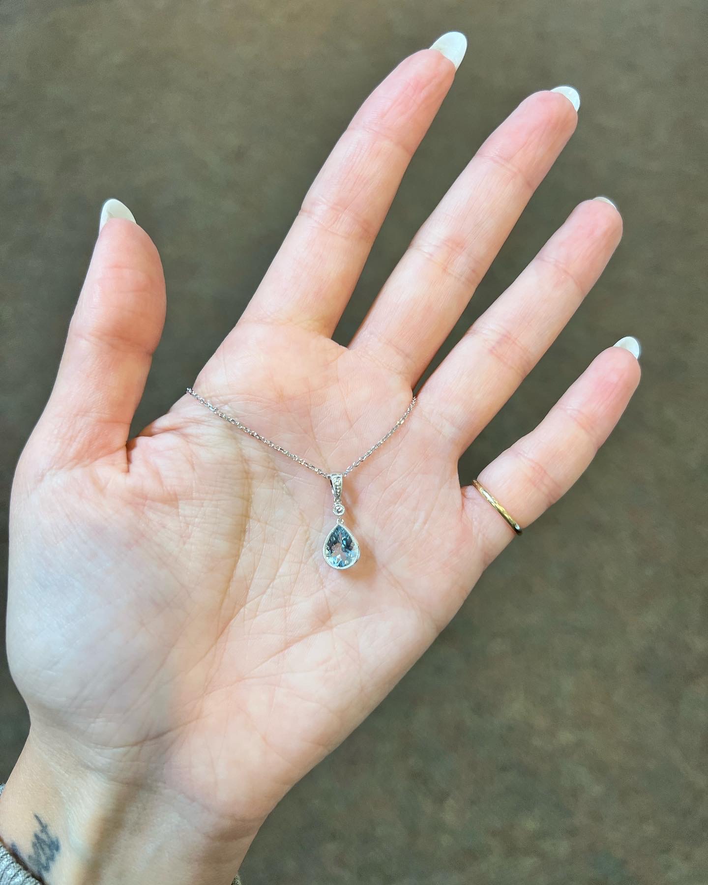 14k White Gold Genuine 1.23 Cttw Aquamarine Pendant - Image 3