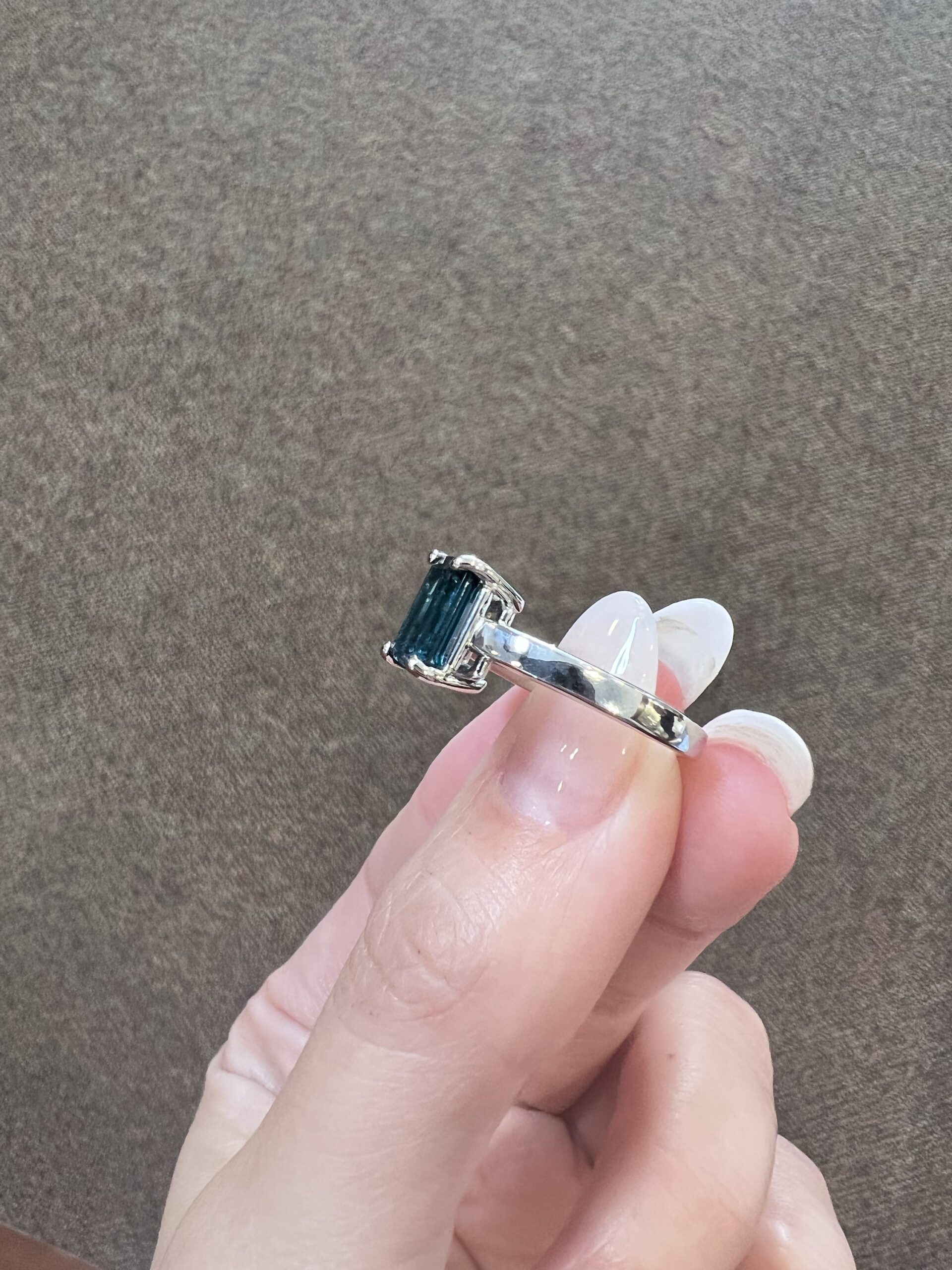 14k White Gold Genuine Emerald Cut 2.02 Cttw Blue Green Tourmaline Ring - Image 6