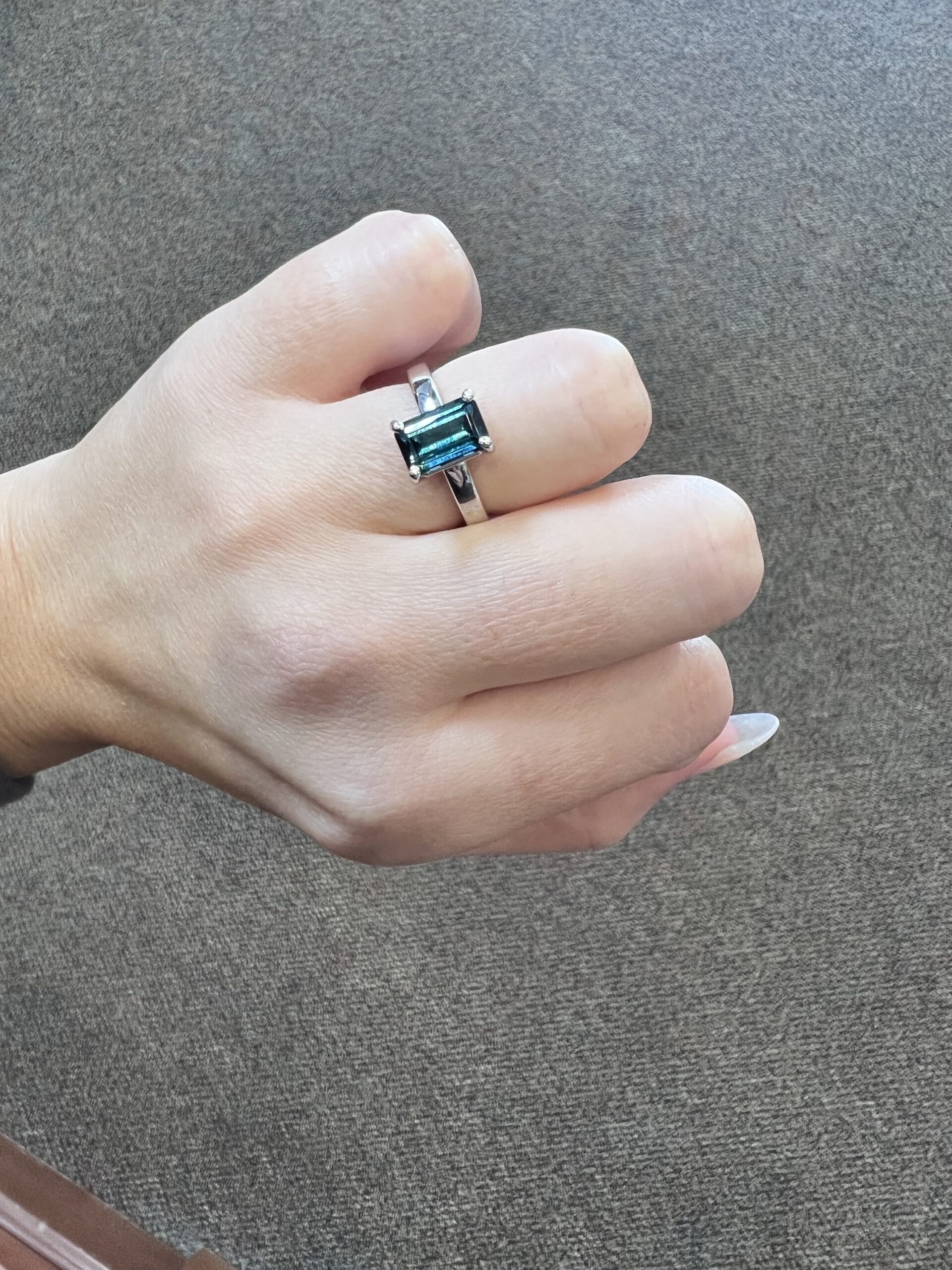 14k White Gold Genuine Emerald Cut 2.02 Cttw Blue Green Tourmaline Ring - Image 8