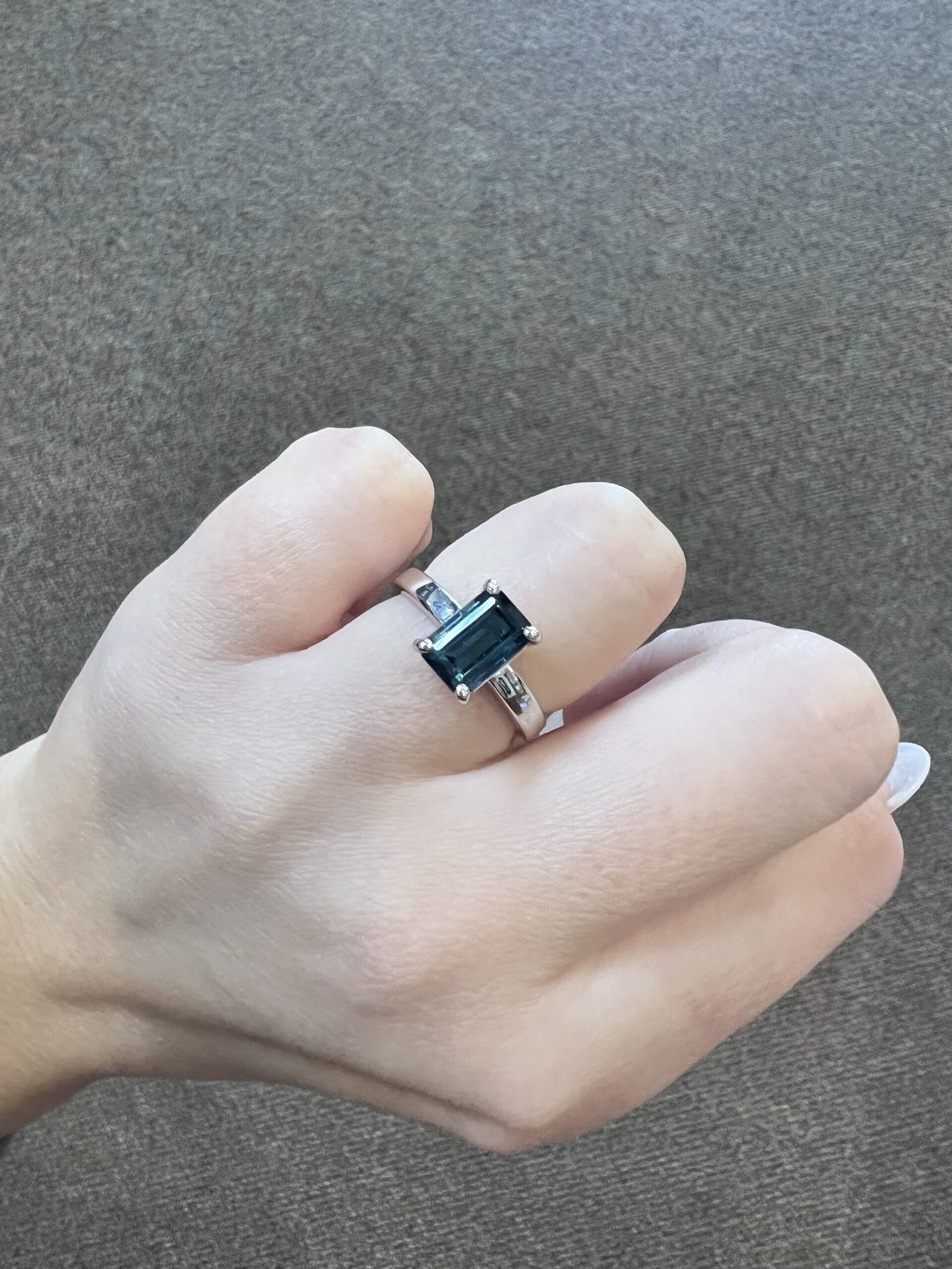 14k White Gold Genuine Emerald Cut 2.02 Cttw Blue Green Tourmaline Ring - Image 9