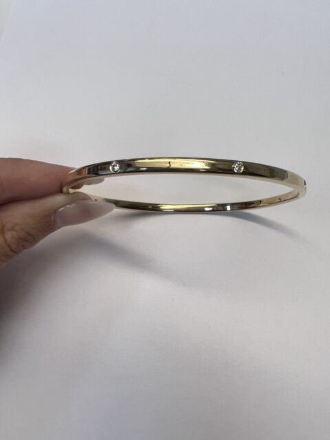 14k Yellow Gold Solid Slip-On Genuine .40 Cttw Round Brilliant Cut Diamond Bangle Bracelet
