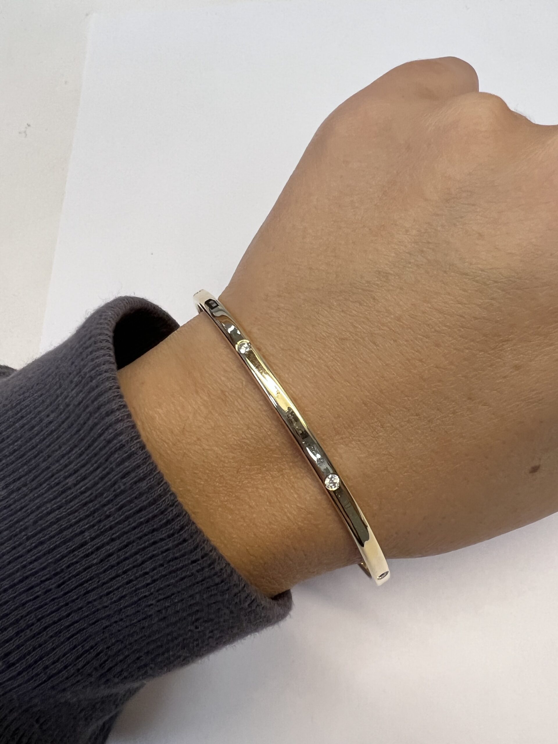 14k Yellow Gold Solid Slip-On Genuine .40 Cttw Round Brilliant Cut Diamond Bangle Bracelet - Image 17