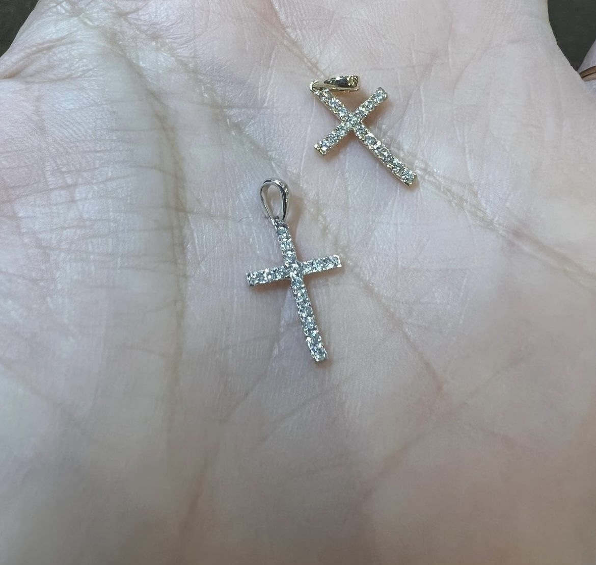 14k White Or Yellow Gold Delicate Diamond Cross Pendant - Image 2