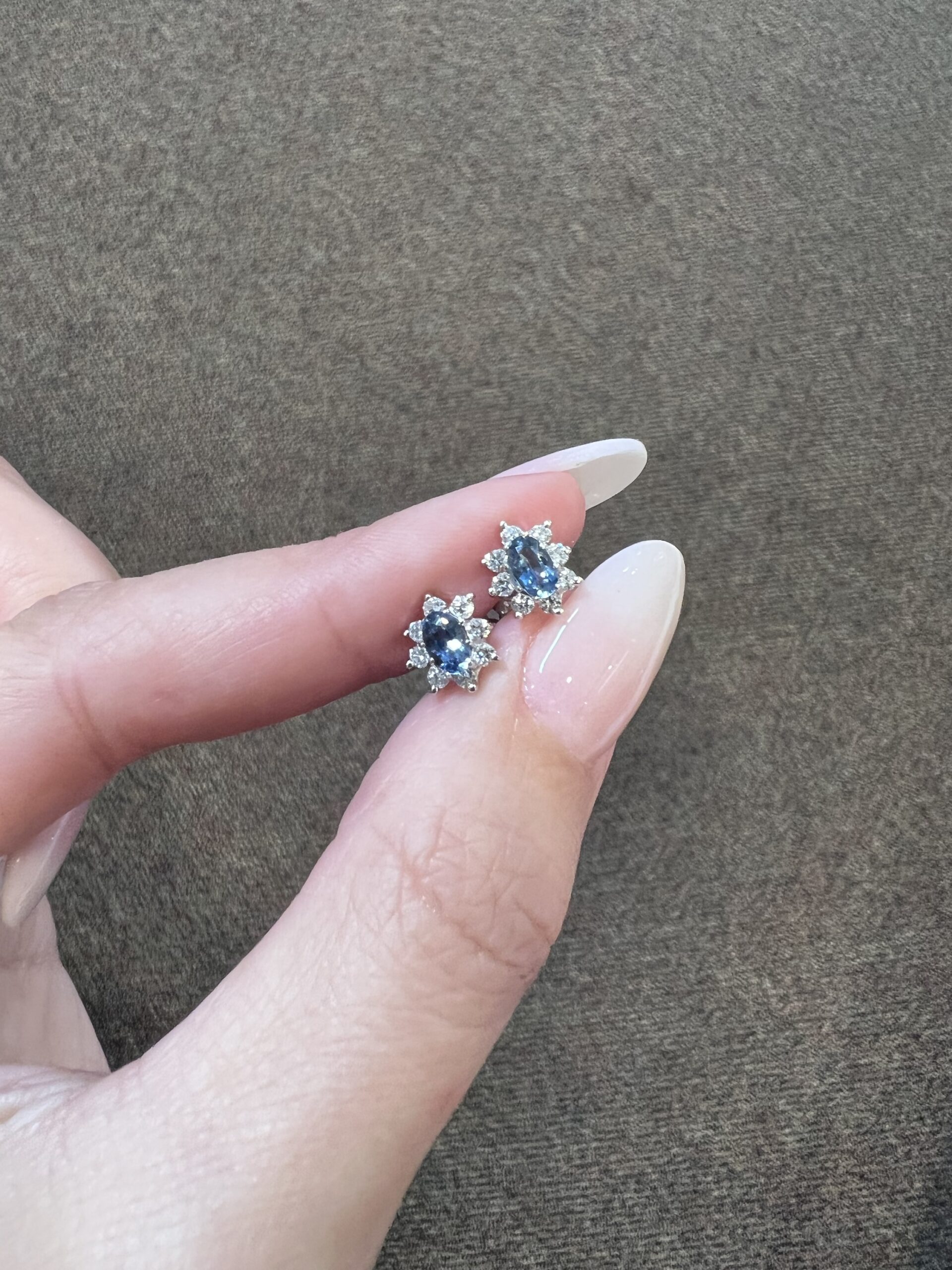 14k White Gold Genuine 5 x 3 MM Aquamarine & .16 Cttw Genuine Round Brilliant Cut Diamond Cluster Stud Earrings - Image 11