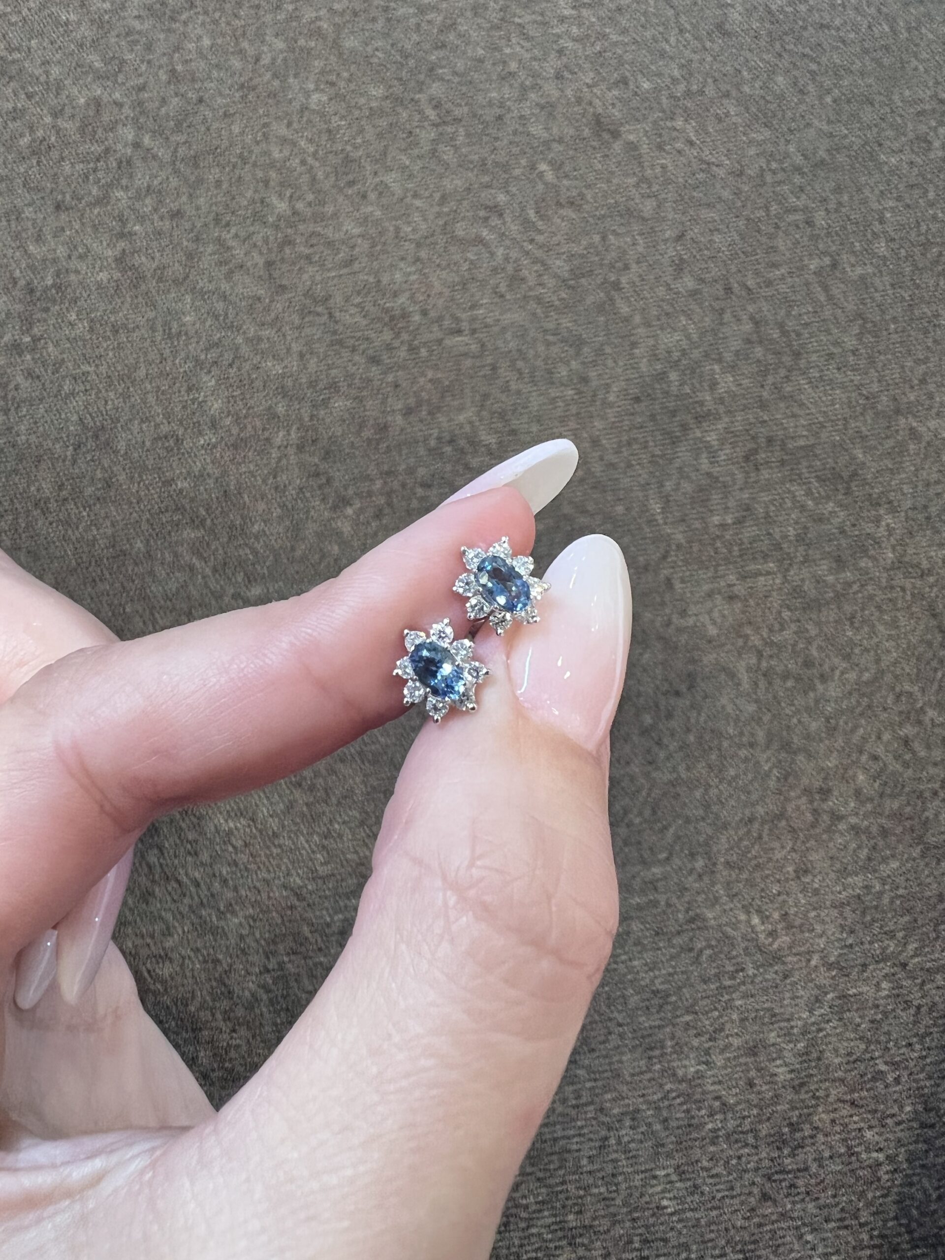 14k White Gold Genuine 5 x 3 MM Aquamarine & .16 Cttw Genuine Round Brilliant Cut Diamond Cluster Stud Earrings - Image 8