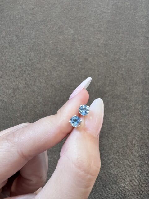 14k White Gold Genuine 5 MM Aquamarine Stud Earrings