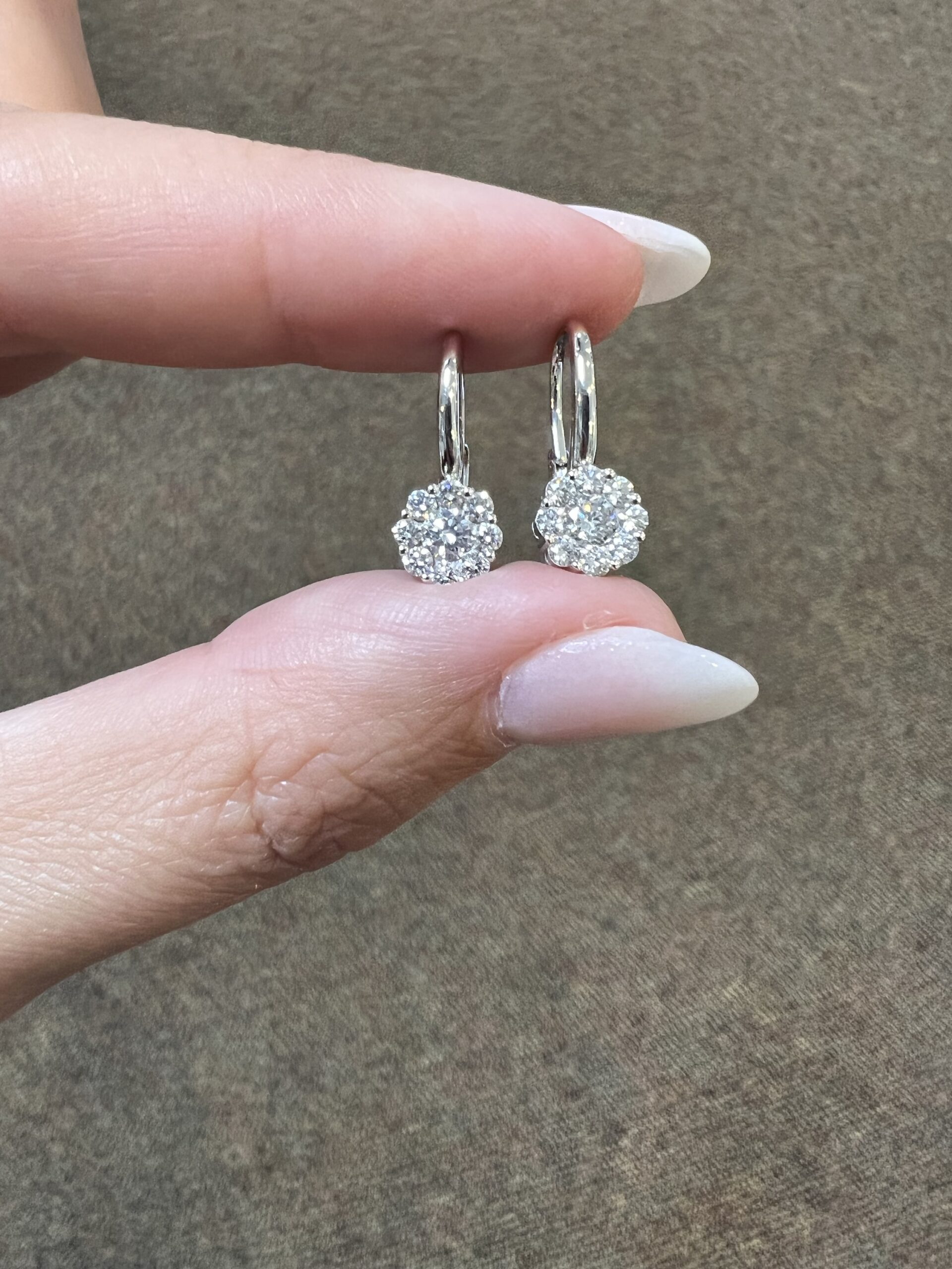 14k White Gold Genuine .70 Cttw Round Brilliant Cut Diamond Cluster Leverback Dangle Earrings - Image 10