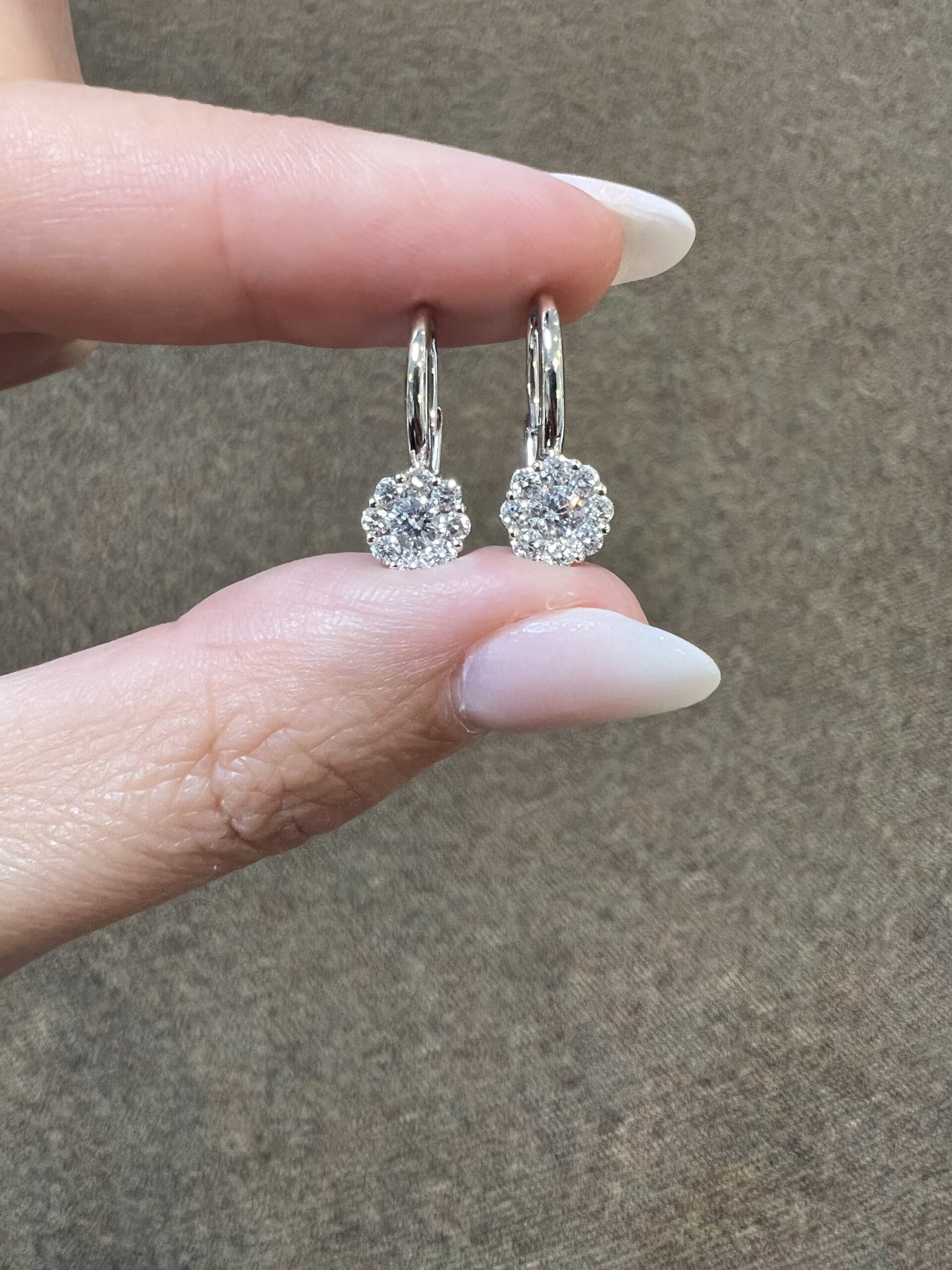 14k White Gold Genuine .70 Cttw Round Brilliant Cut Diamond Cluster Leverback Dangle Earrings - Image 8