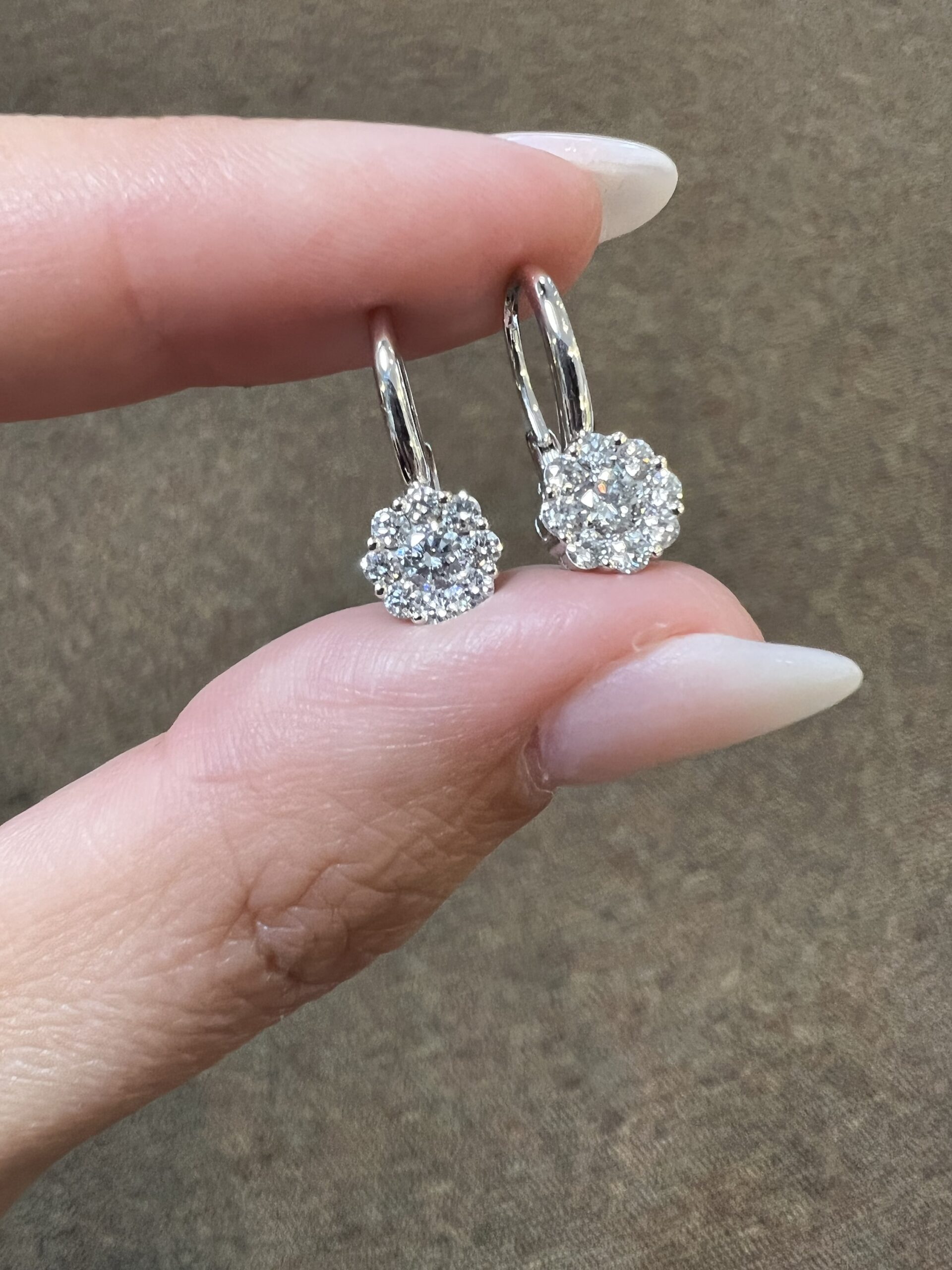14k White Gold Genuine .70 Cttw Round Brilliant Cut Diamond Cluster Leverback Dangle Earrings - Image 7