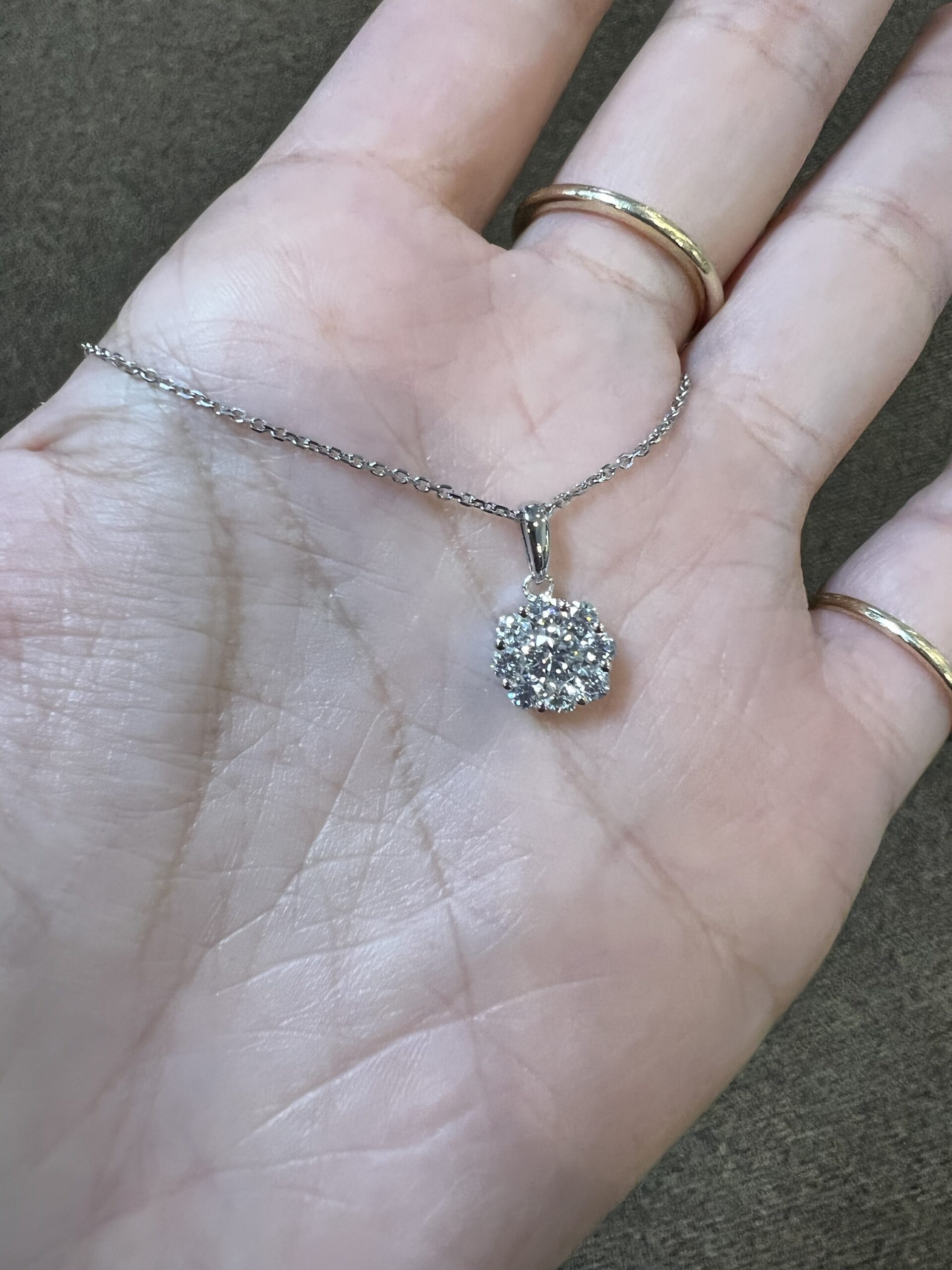 14k White Gold .81 Cttw Genuine Round Brilliant Cut Diamond Cluster Pendant - Image 17